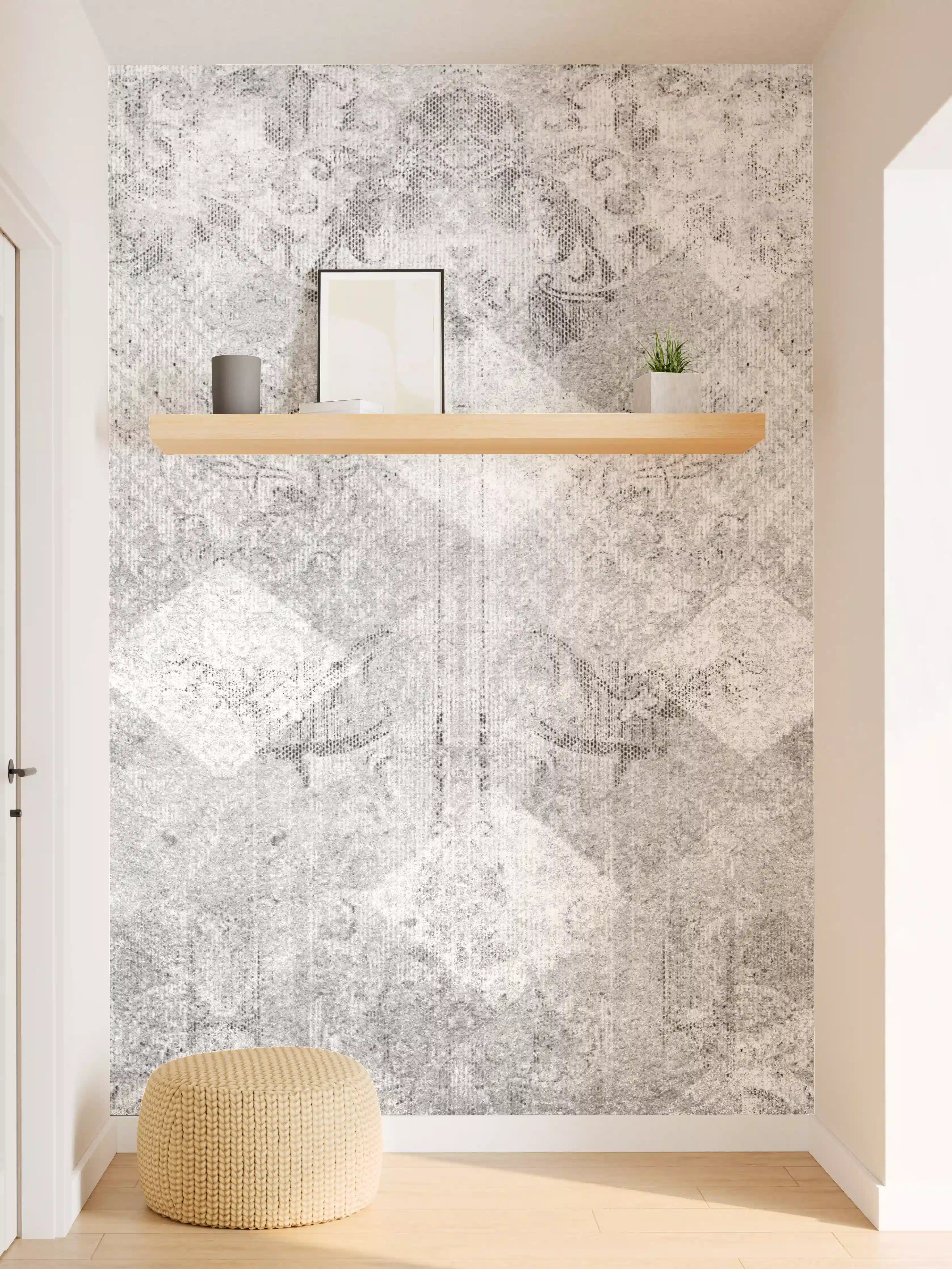 Wandverkleidung Flur - Moderne, graue Fliesen mit Musterdetails