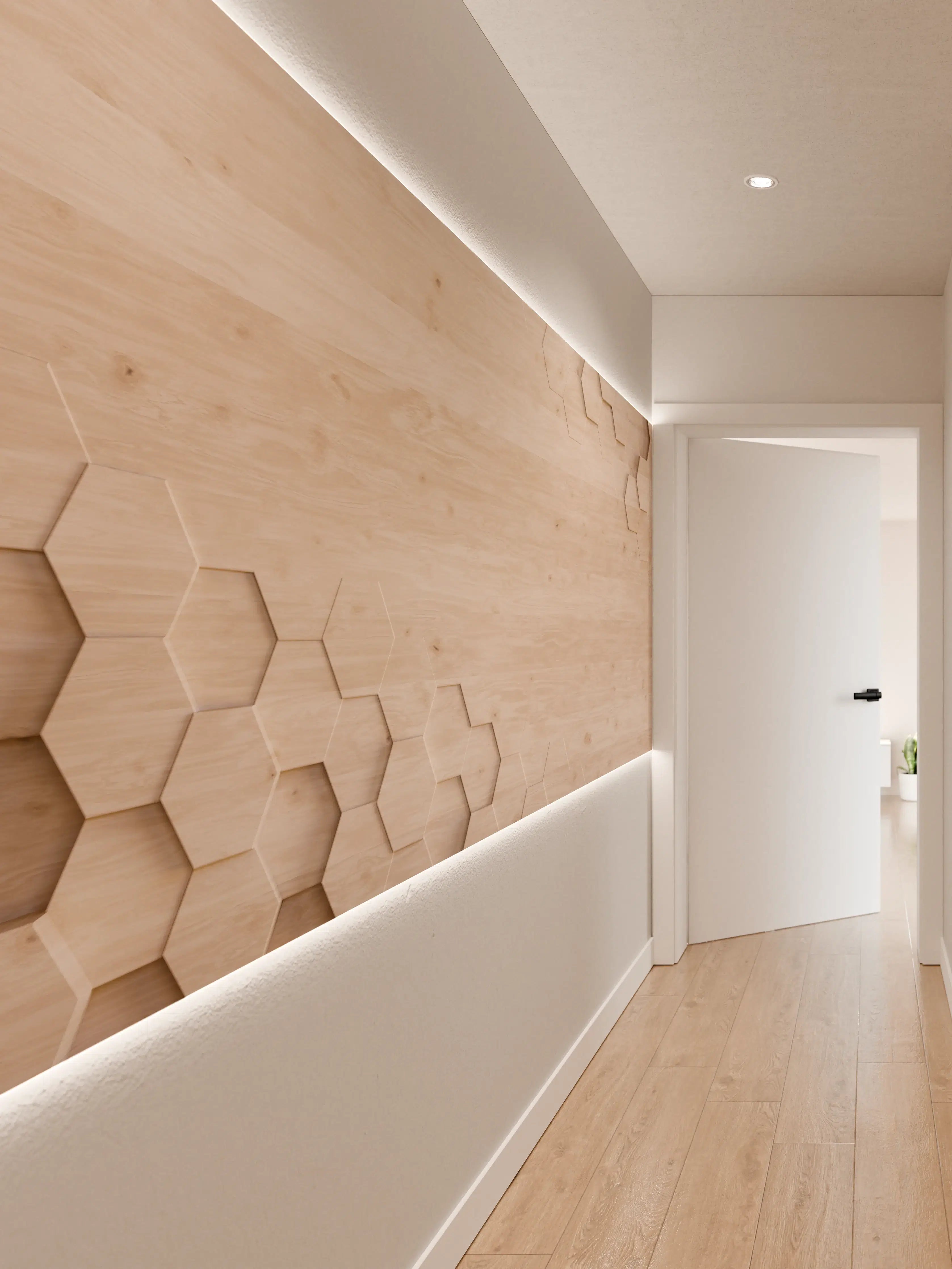 Wandverkleidung Flur - Moderner Holztisch mit Hexagon-Muster