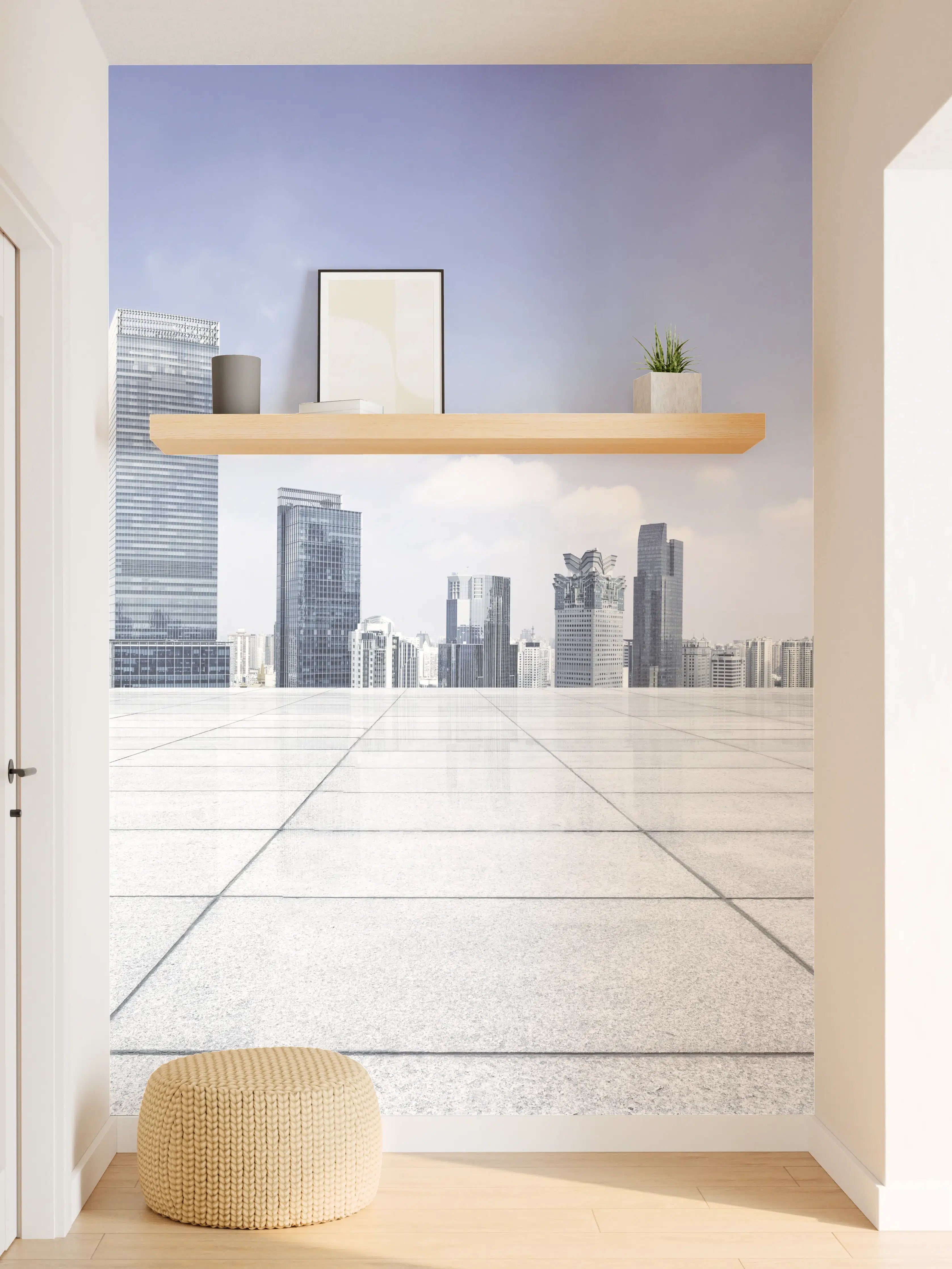 Wandverkleidung Flur - Moderner Skyline und Gebäuden