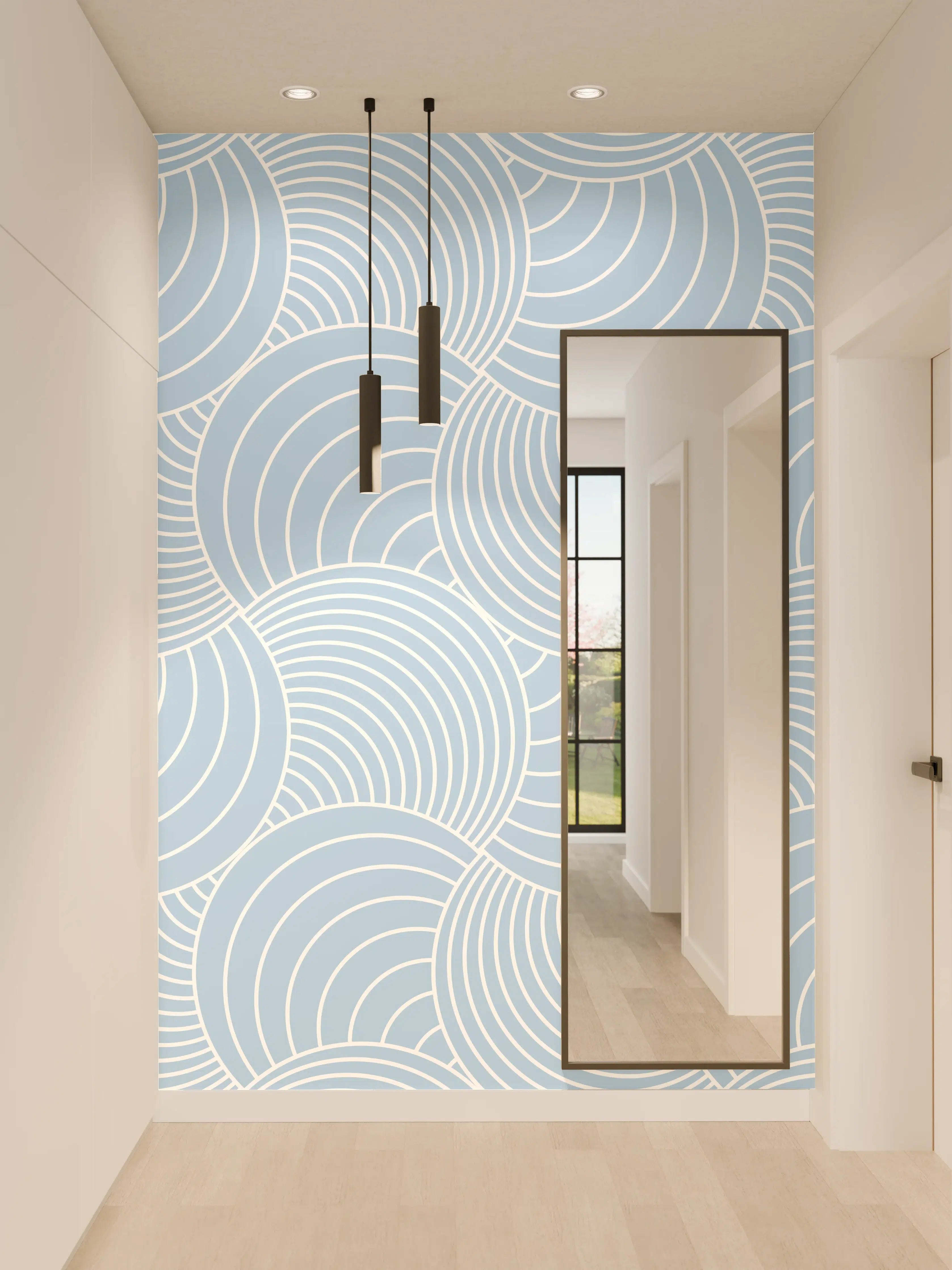 Wandverkleidung Flur - Modernes geometrisches Muster in Hellblau