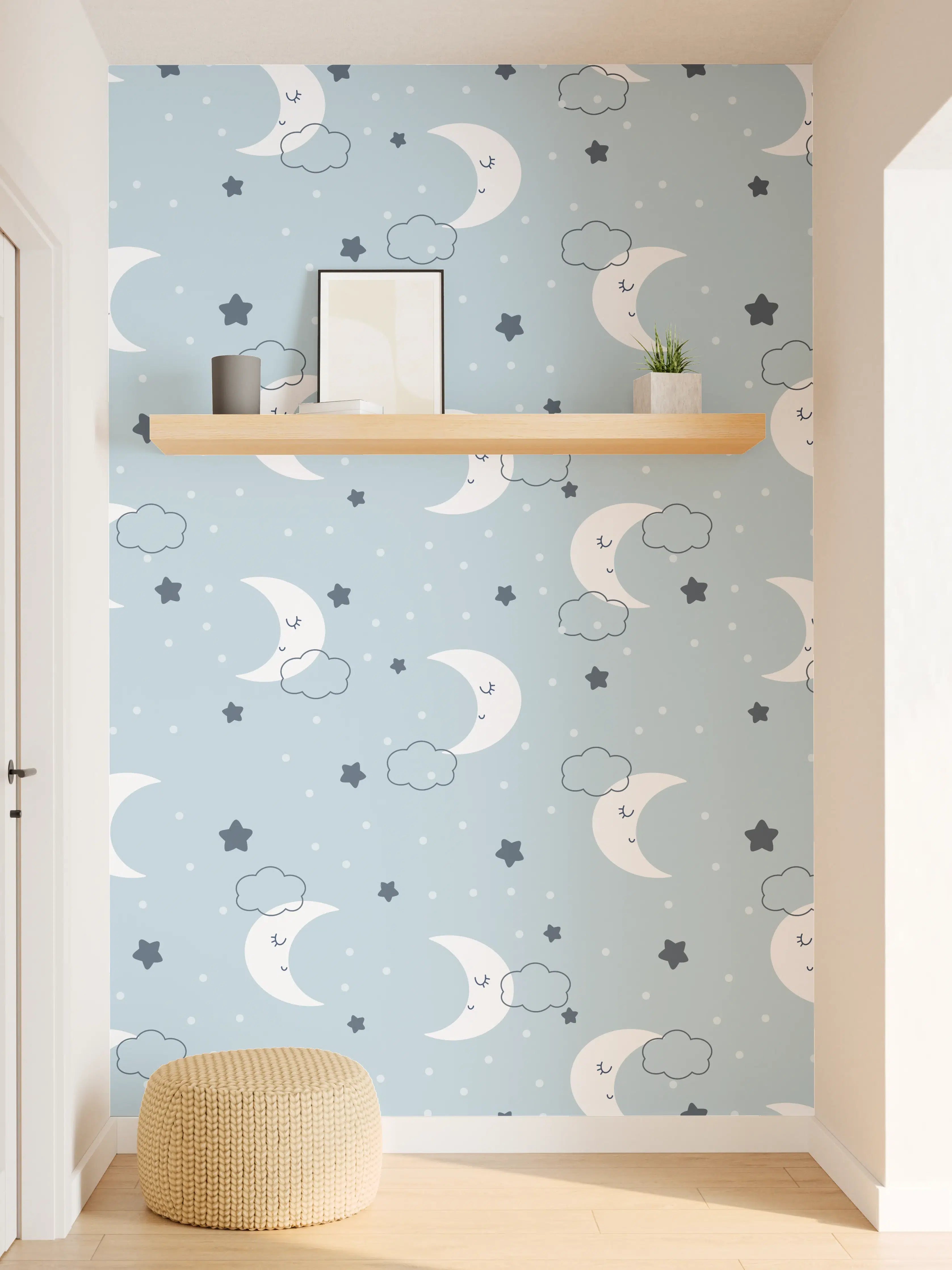 Wandverkleidung Flur - Mond und Sterne Kinderzimmer Wandbild