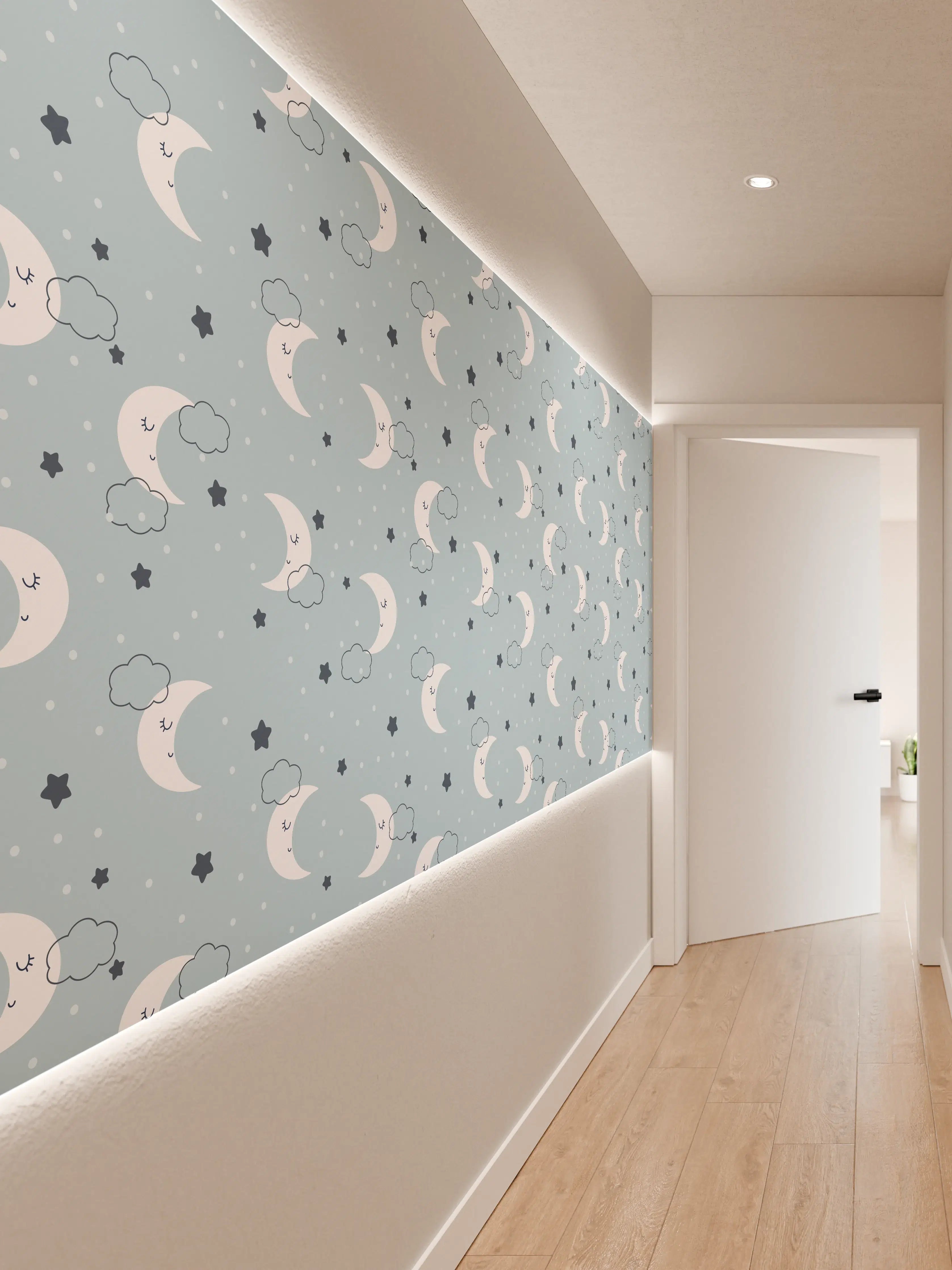Wandverkleidung Flur - Mond und Sterne Kinderzimmer Wandbild