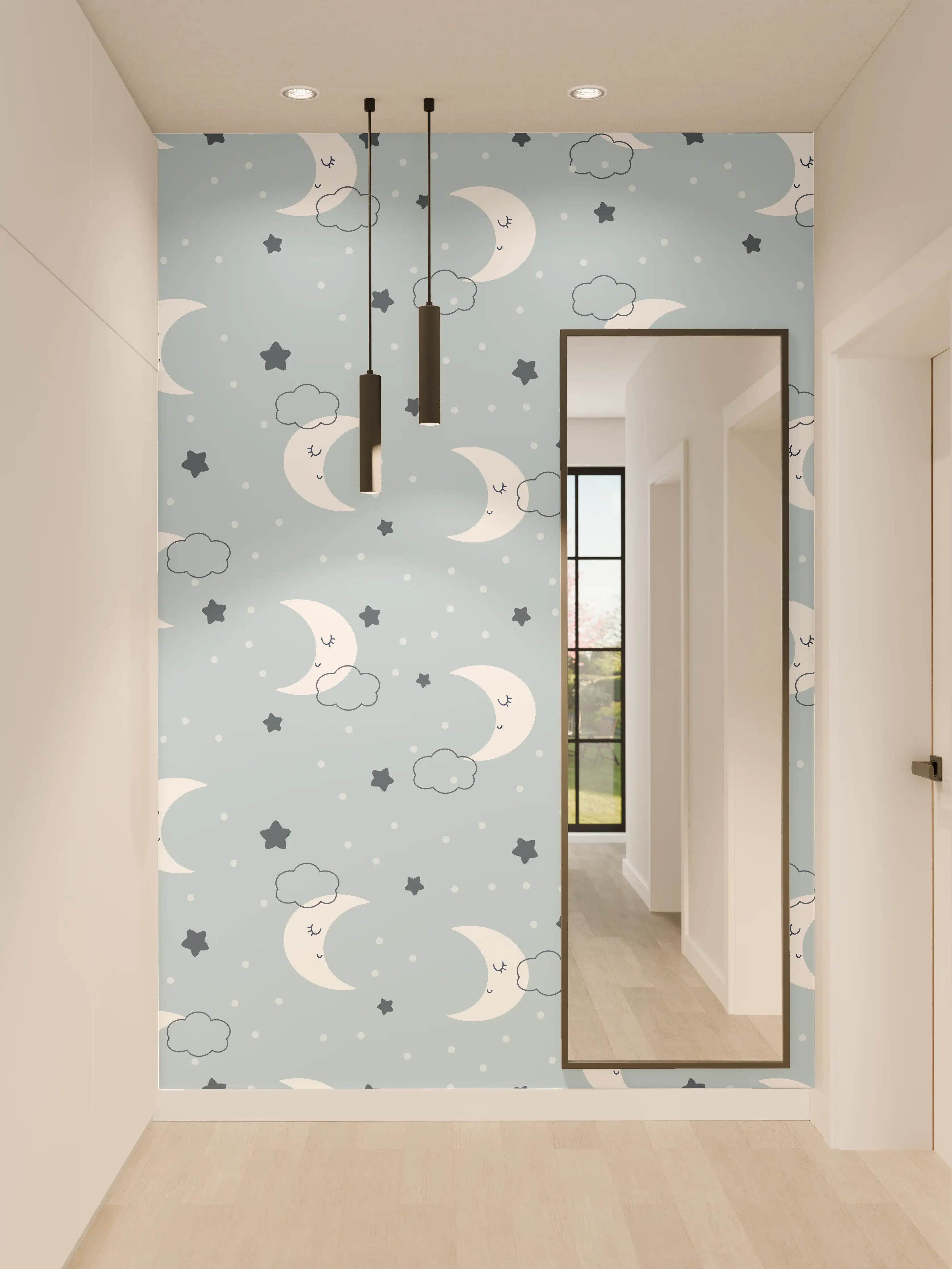 Wandverkleidung Flur - Mond und Sterne Kinderzimmer Wandbild