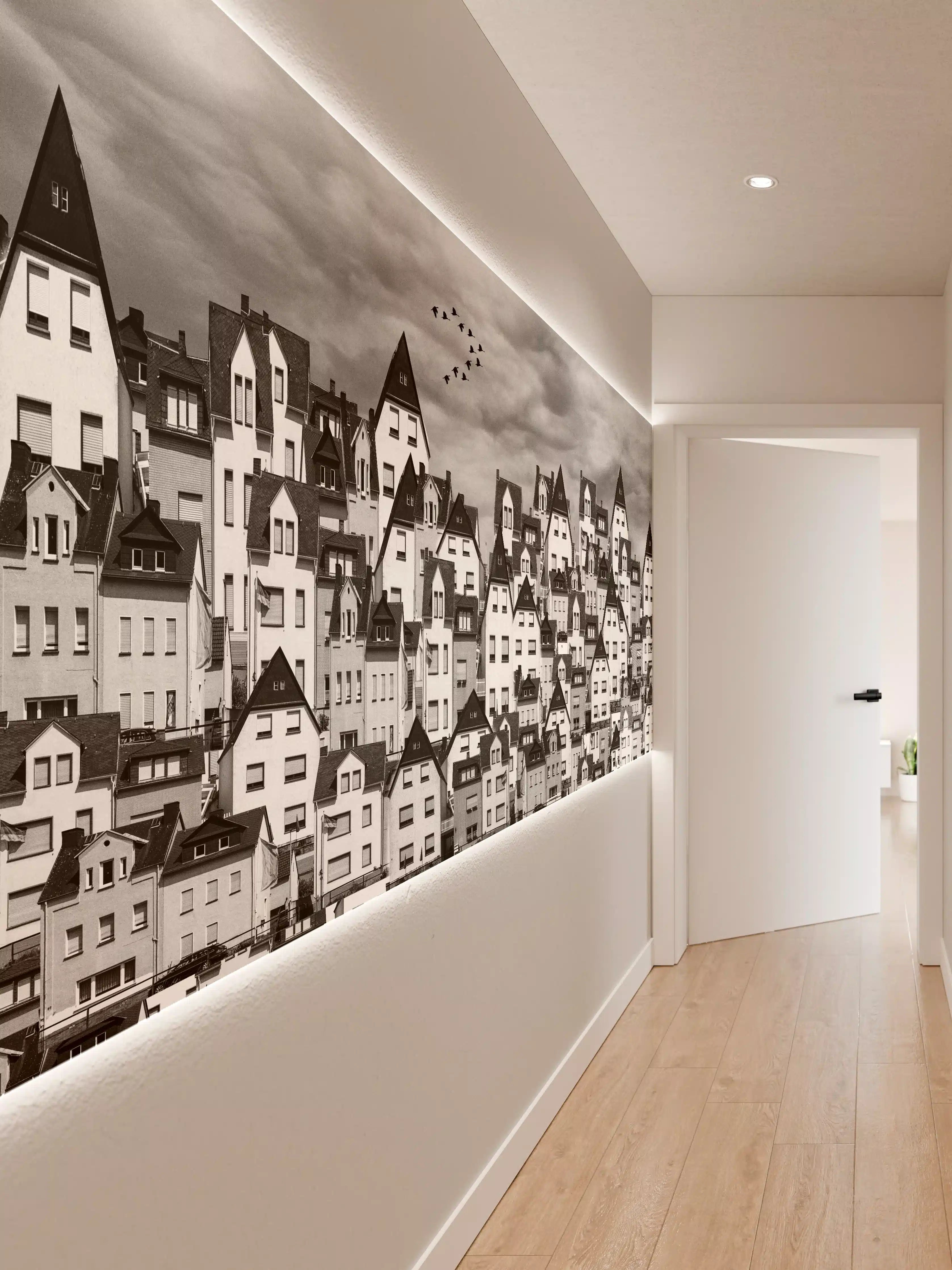 Wandverkleidung Flur - Monochrome Stadtansicht