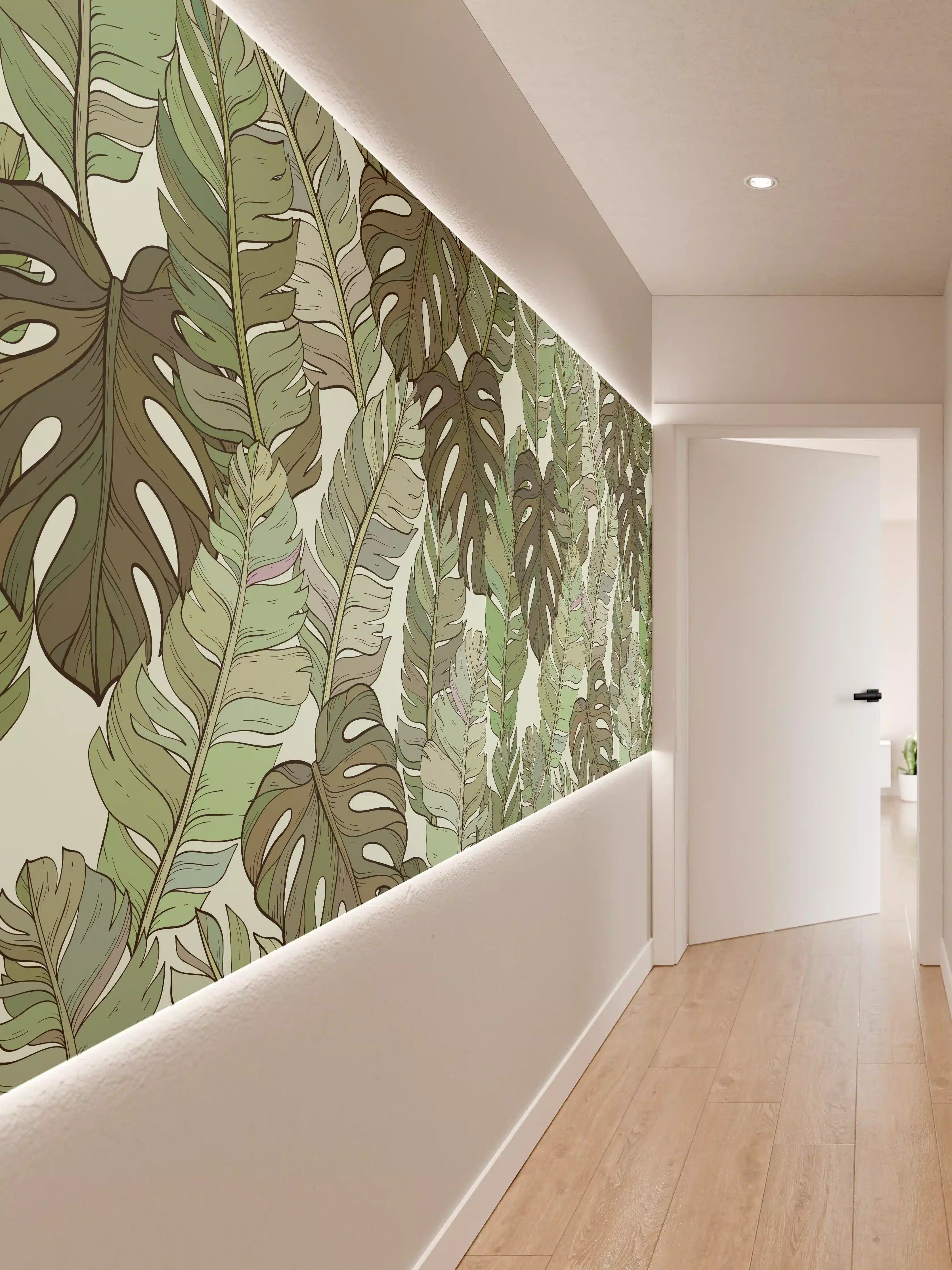 Wandverkleidung Flur - Monstera-Blätter – Tropische Eleganz