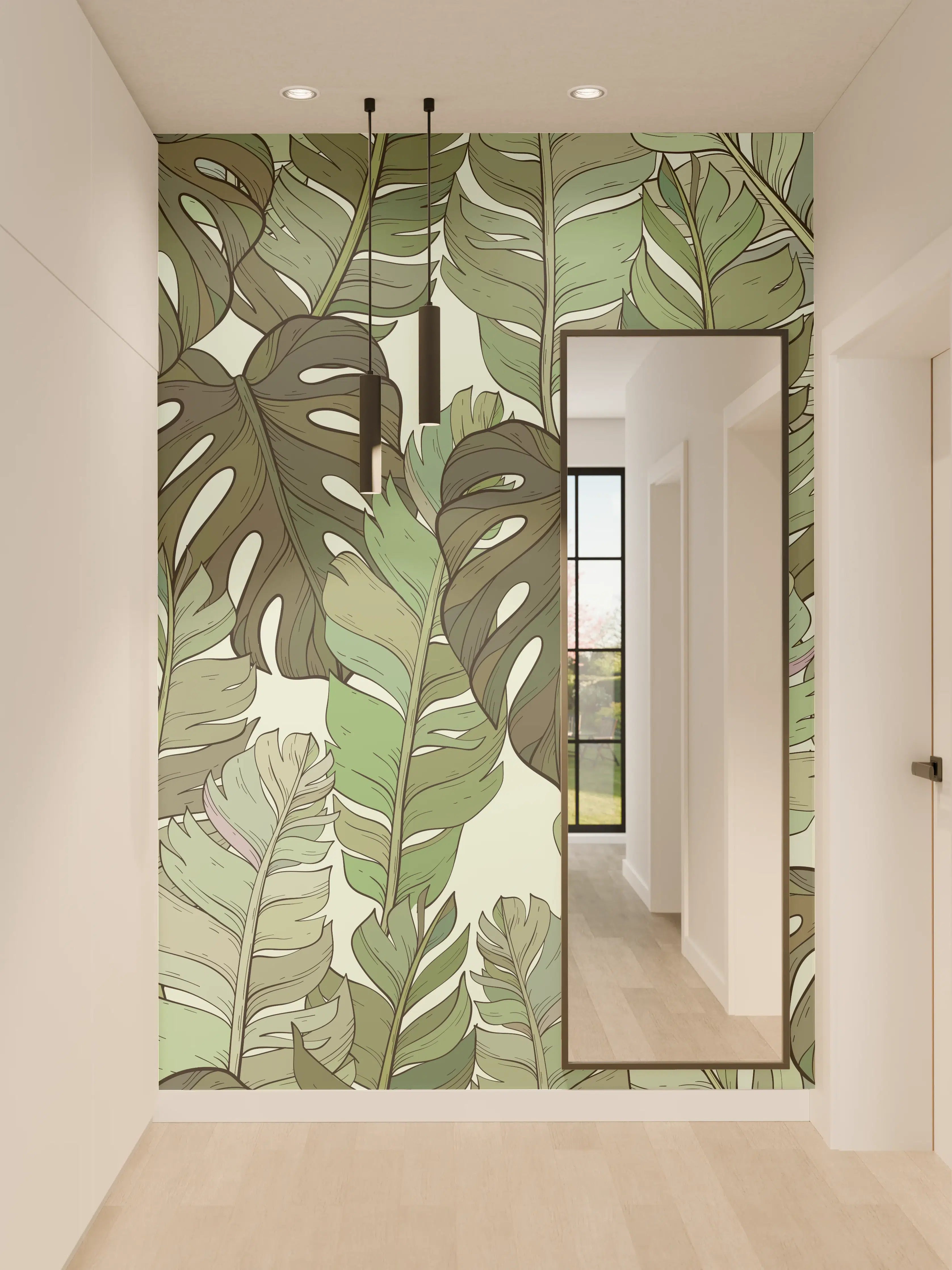 Wandverkleidung Flur - Monstera-Blätter – Tropische Eleganz