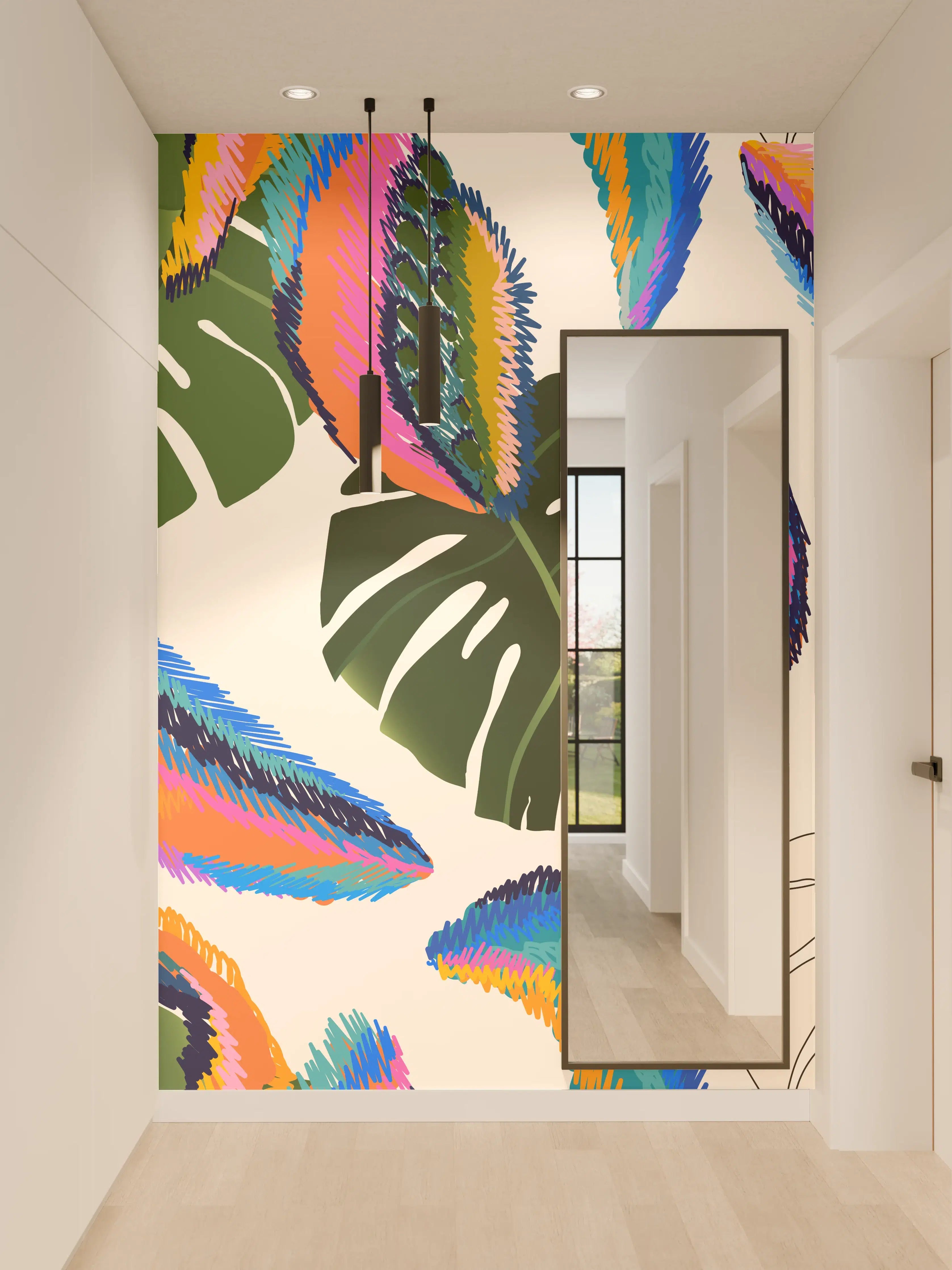 Wandverkleidung Flur - Monstera Tropic Bunte Blätter