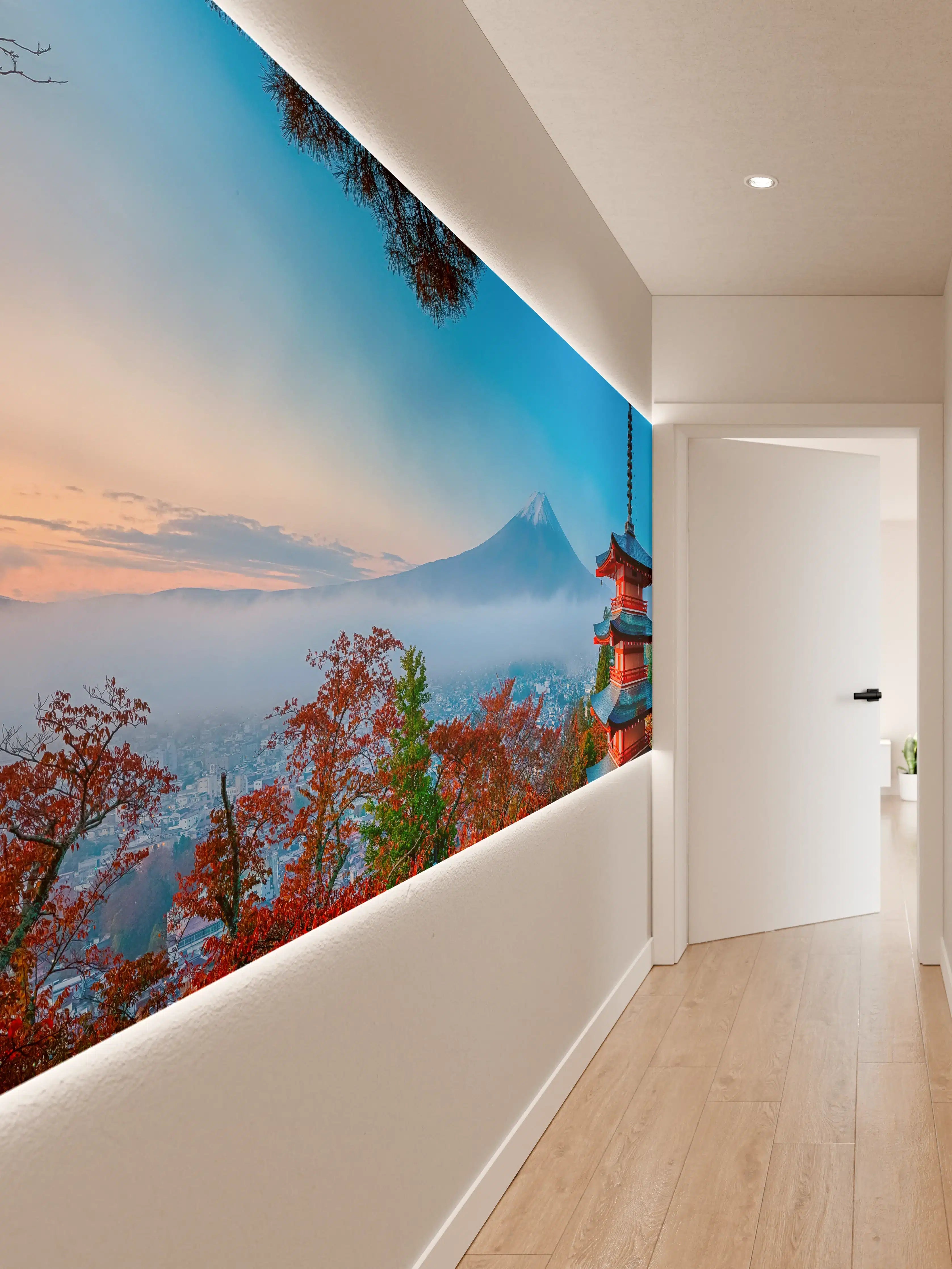 Wandverkleidung Flur - Mount Fuji mit Pagode im Herbst