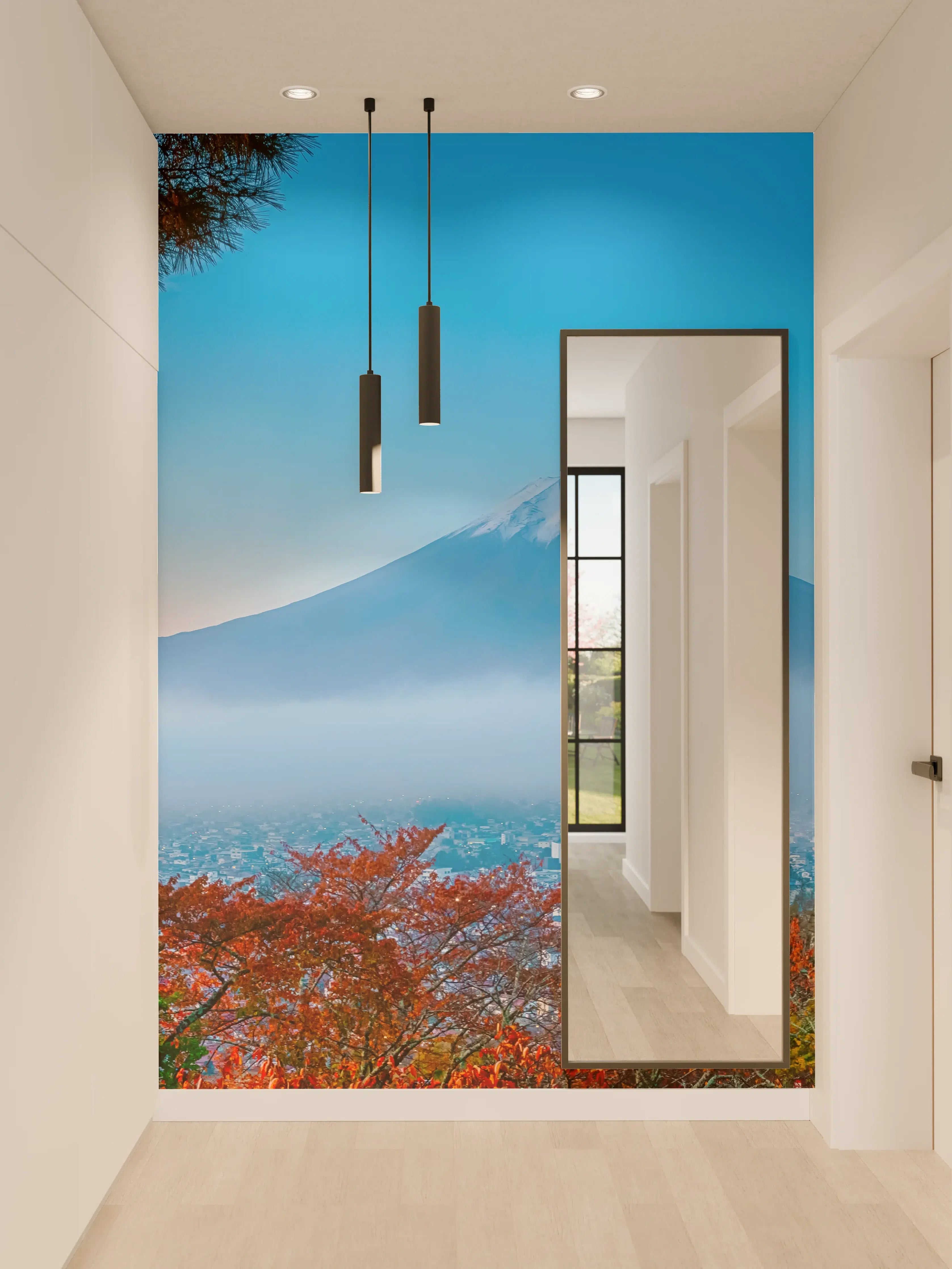 Wandverkleidung Flur - Mount Fuji mit Pagode im Herbst