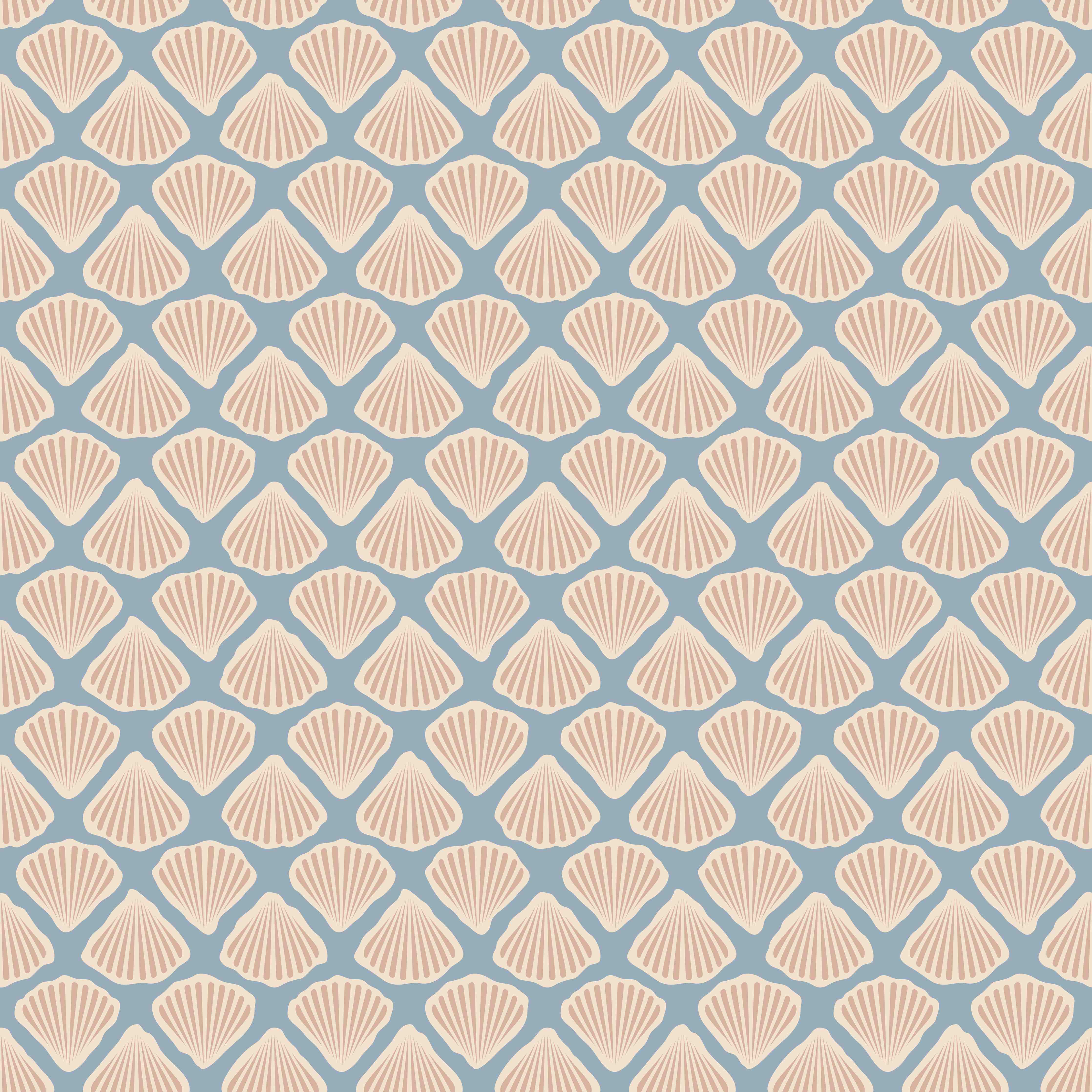 Wandverkleidung Flur-Muschel-Muster Türkis-Beige Tapete