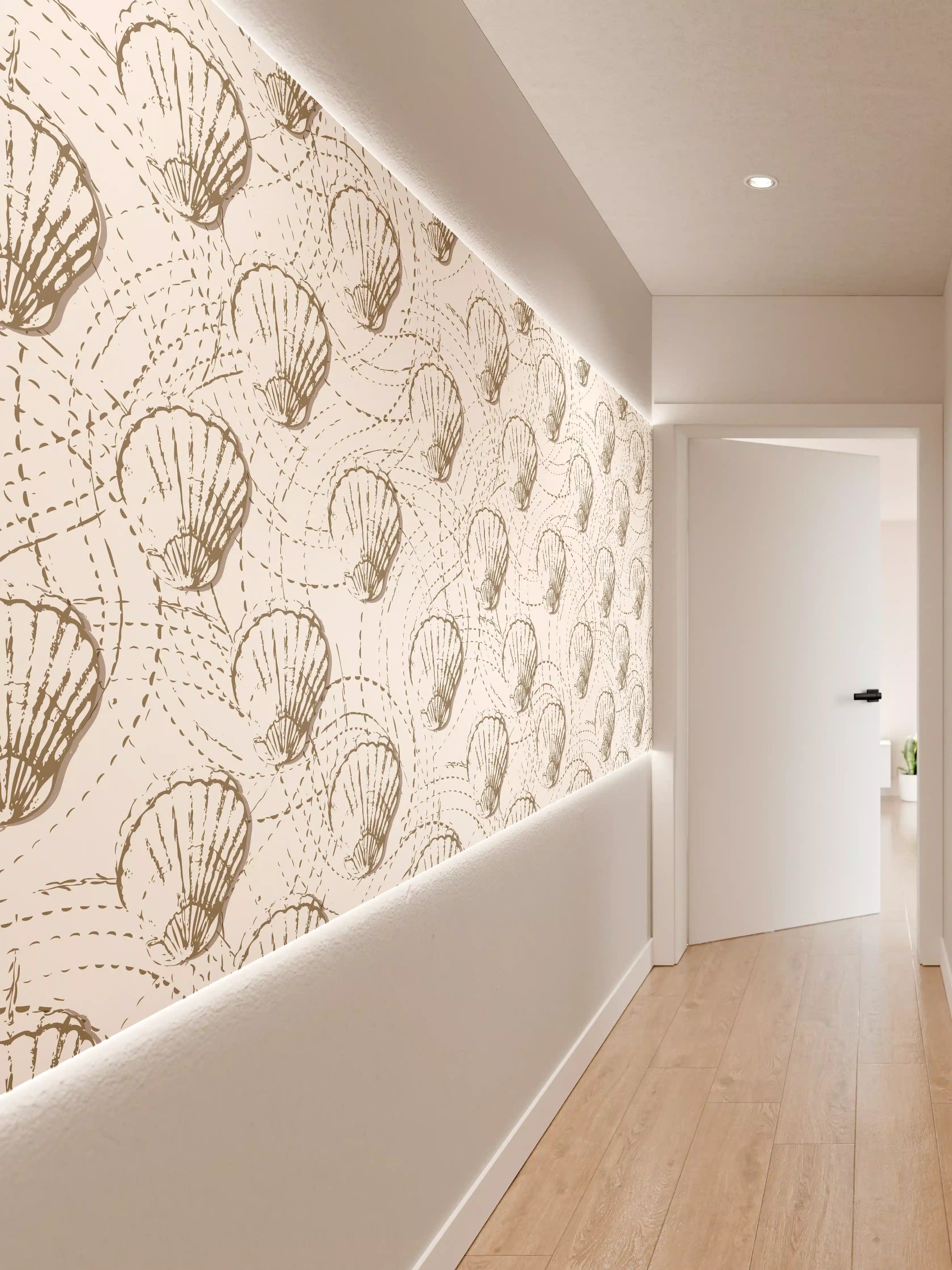 Wandverkleidung Flur - Muschel-Muster Weiß-Beige