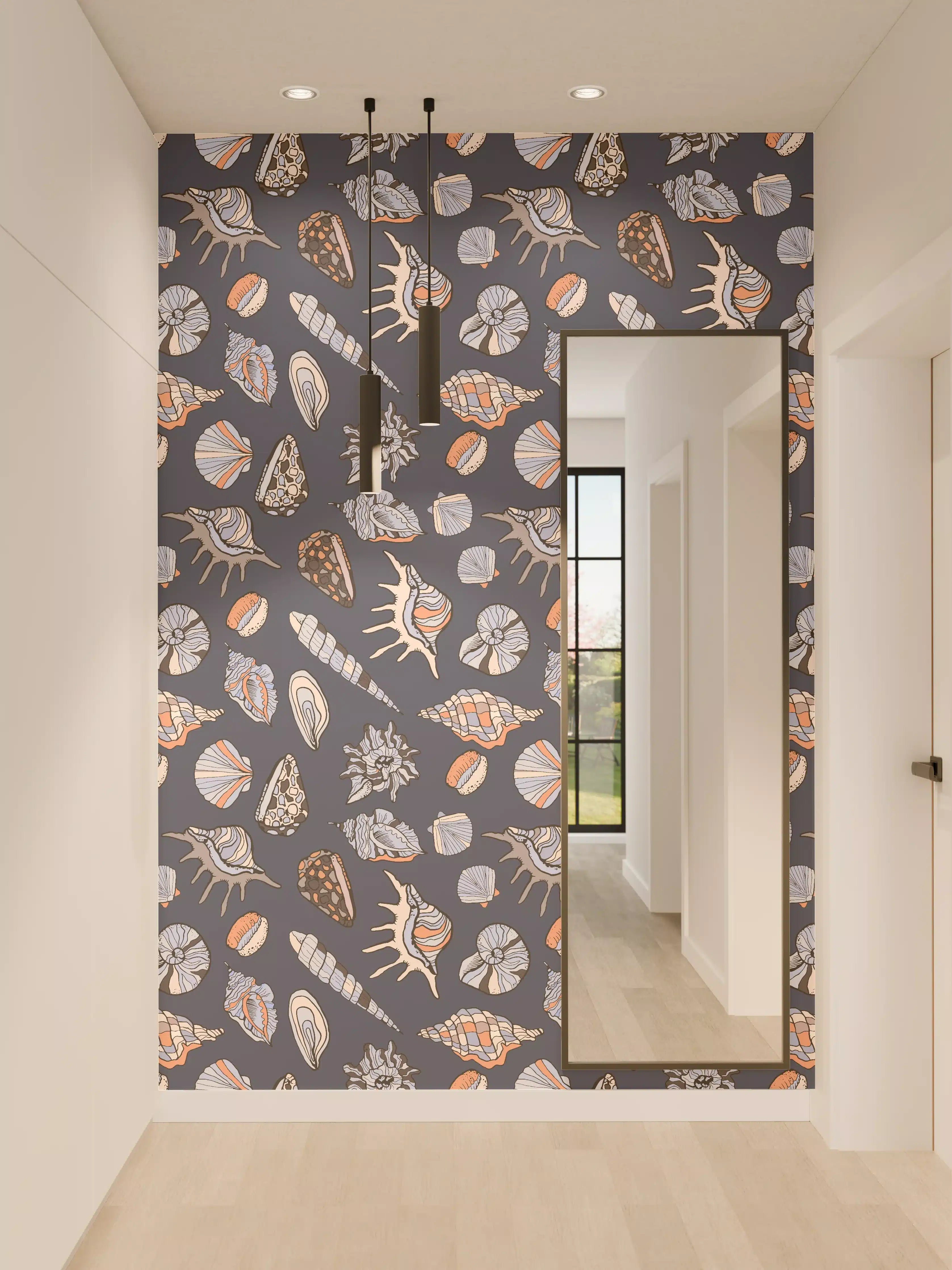 Wandverkleidung Flur - Muschelmuster Navy Beige Orange