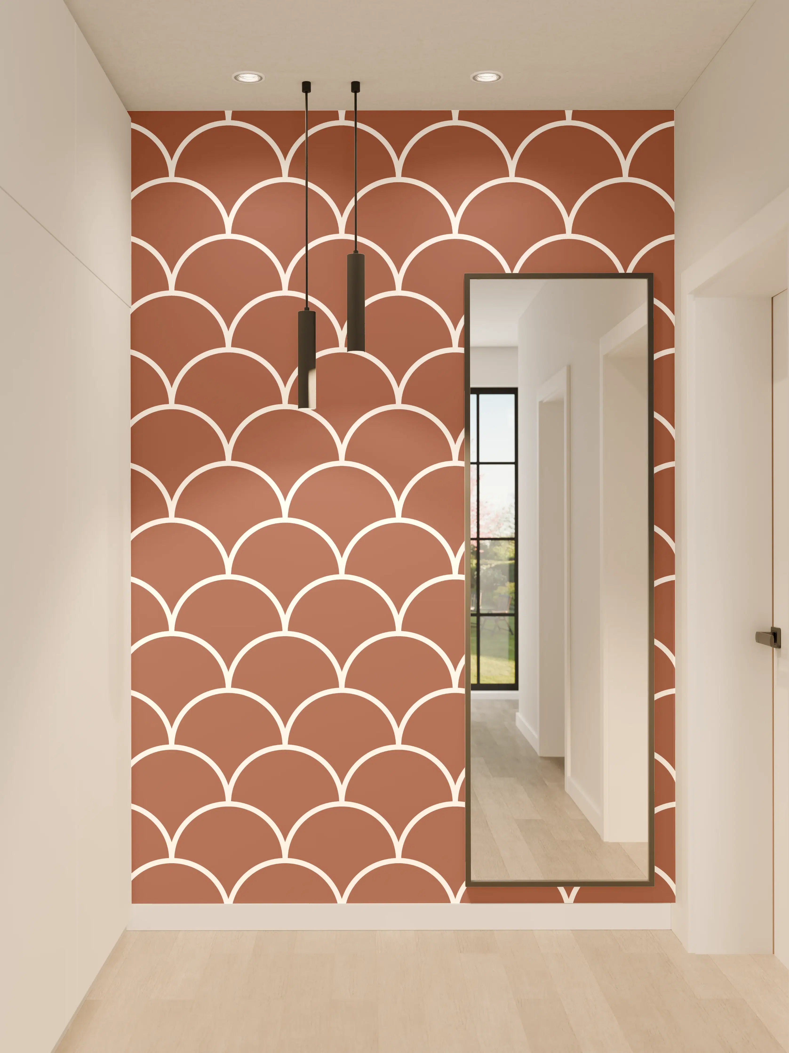 Wandverkleidung Flur - Musterdesign mit Rot- und Beigetönen