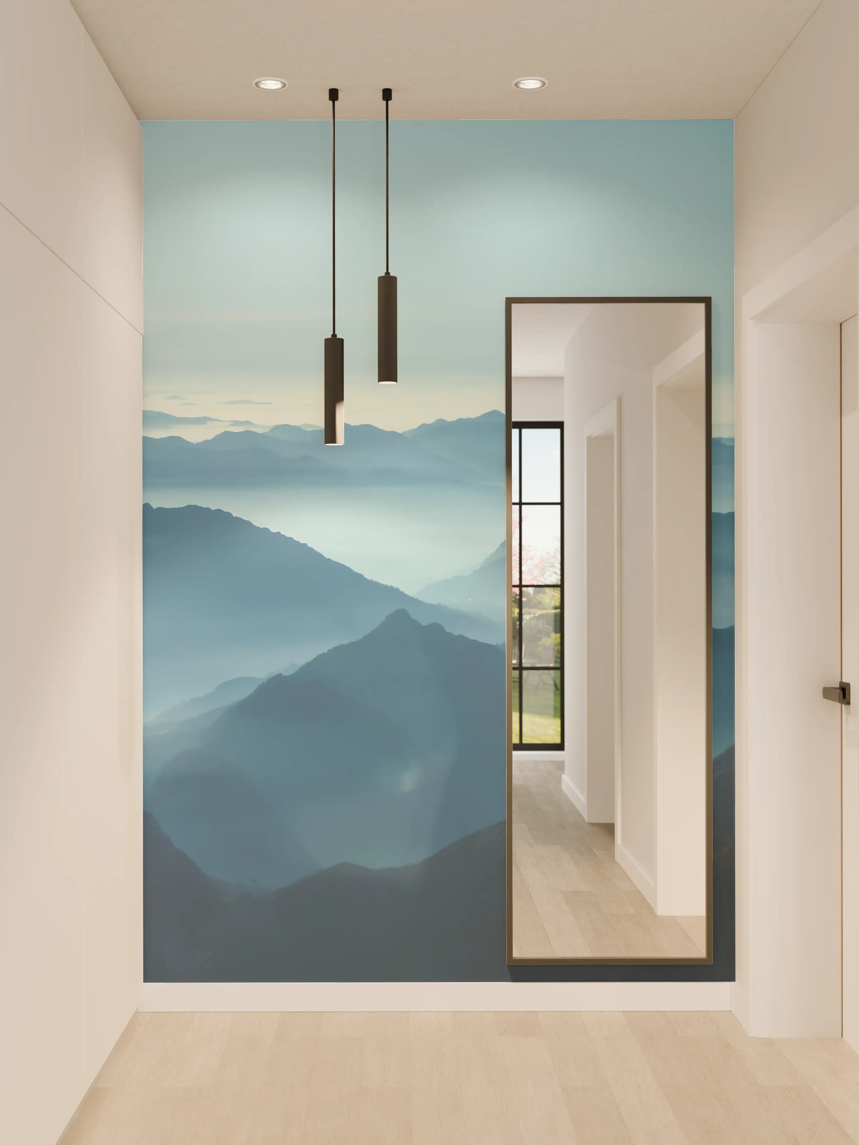 Wandverkleidung Flur - Mystische Bergwelt in Blau