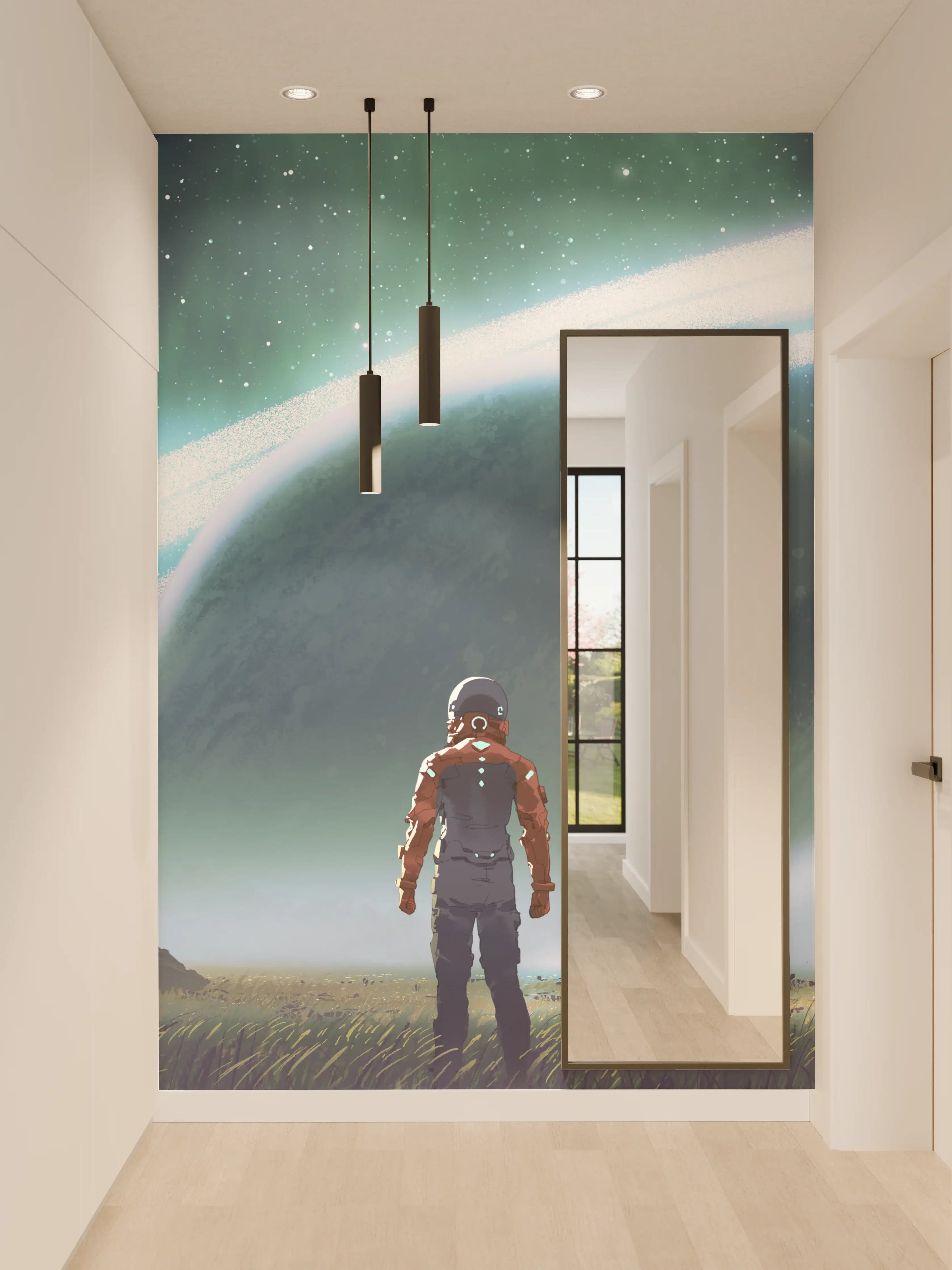 Wandverkleidung Flur - Mystische Grautöne im Weltraummeer