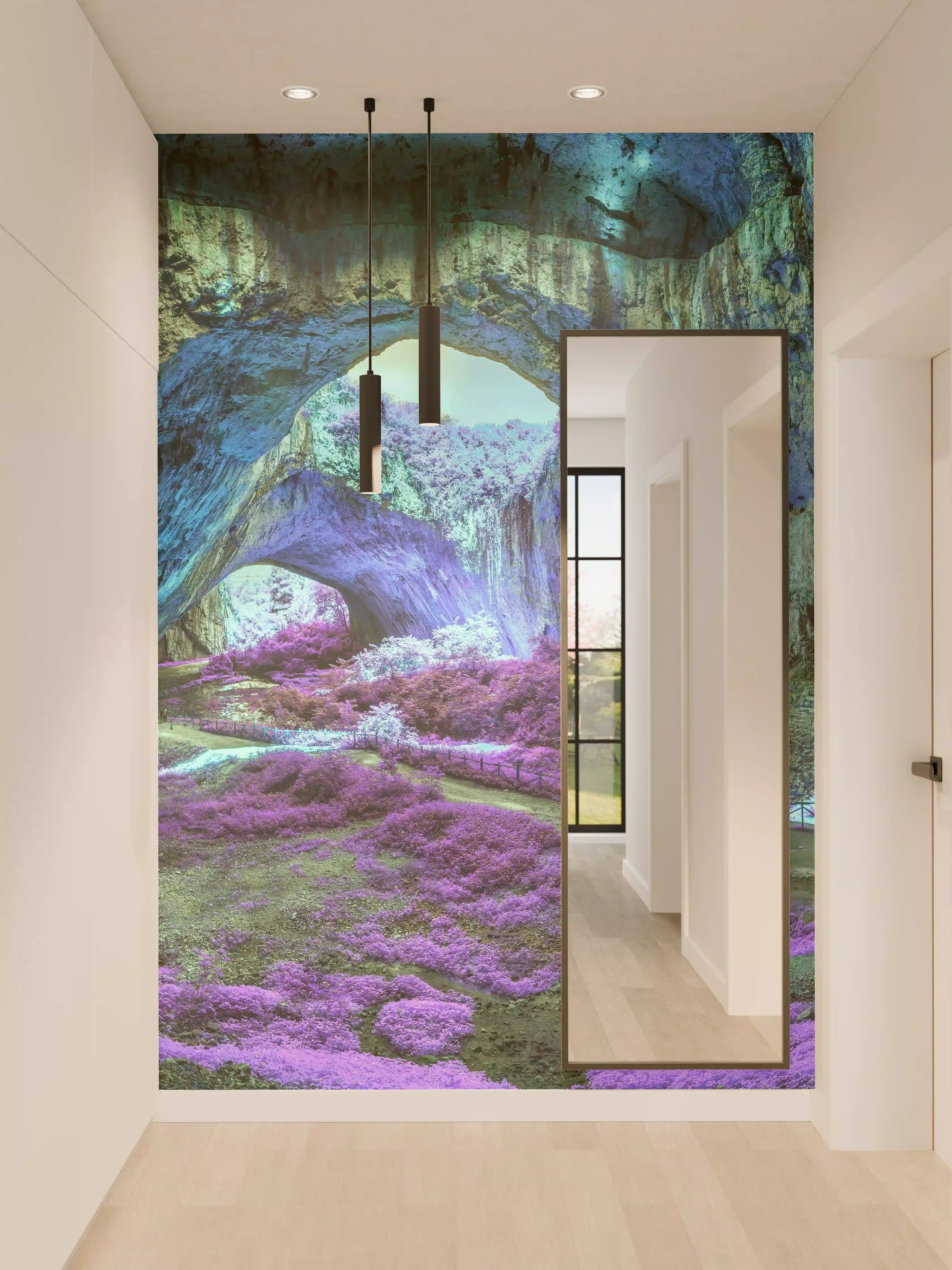 Wandverkleidung Flur - Mystische Höhle in fantastisch leuchtenden Farben