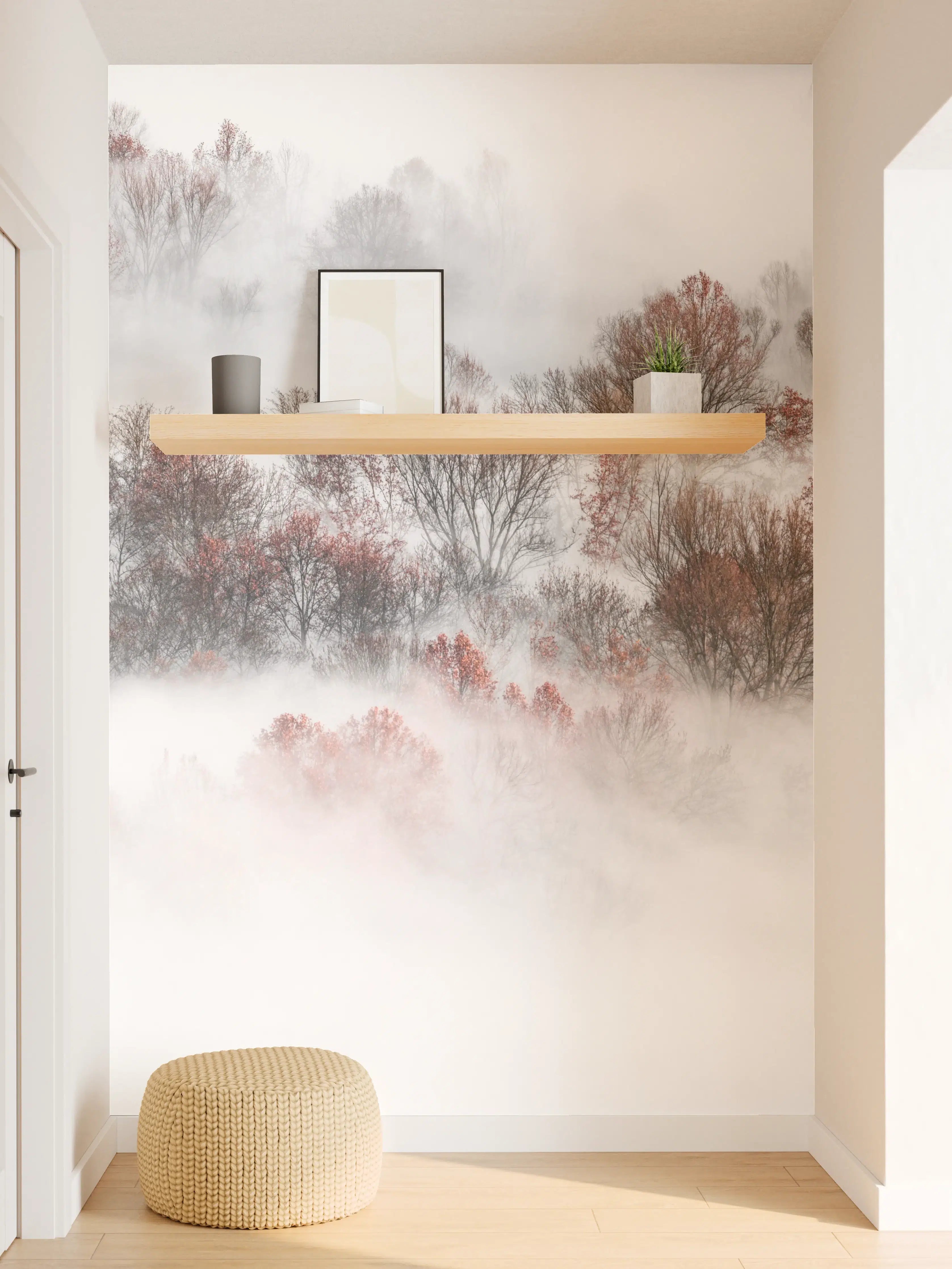 Wandverkleidung Flur - Mystische Nebel im Herbstwald