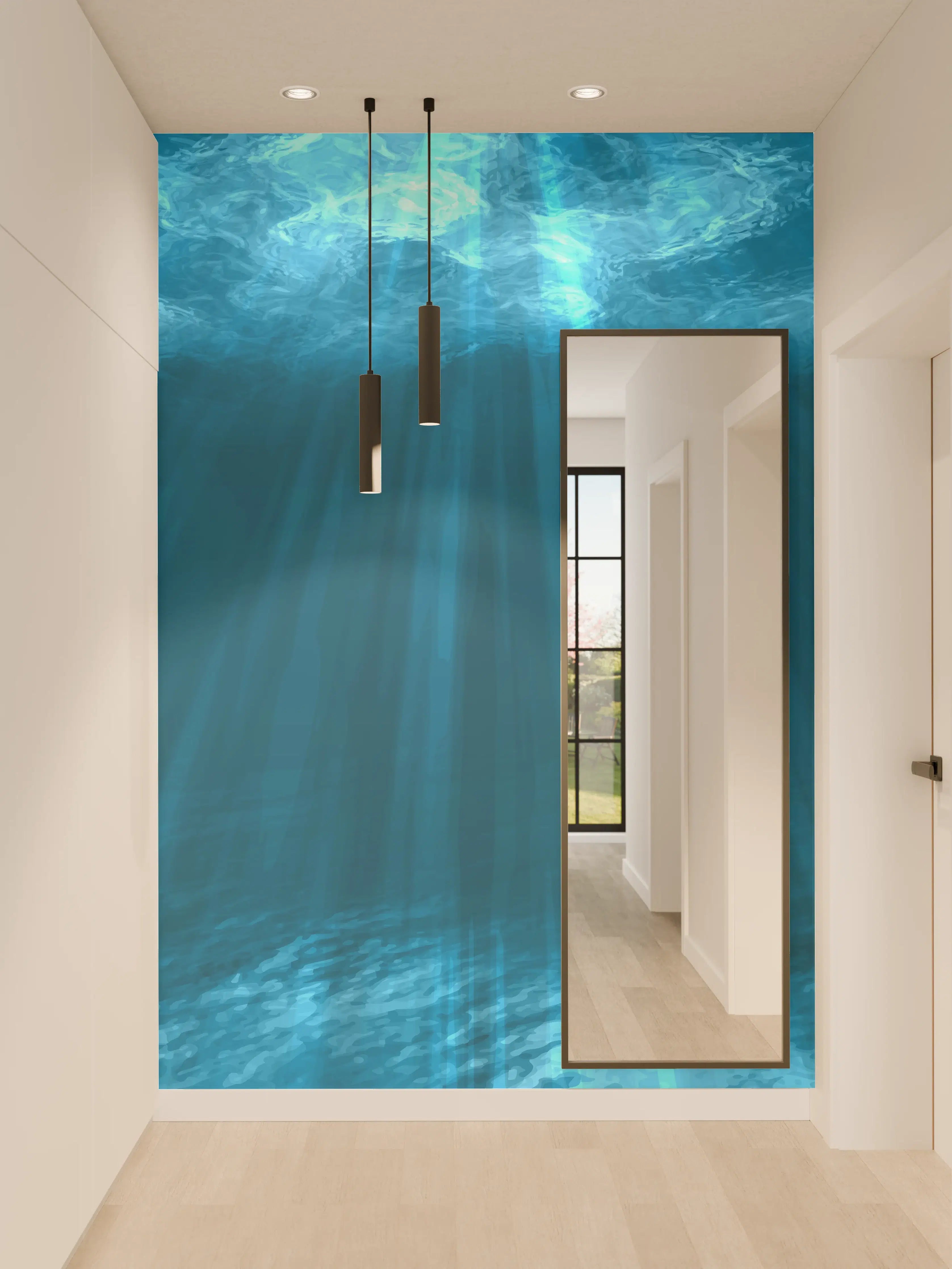 Wandverkleidung Flur - Mystische Unterwasserwelt Blau