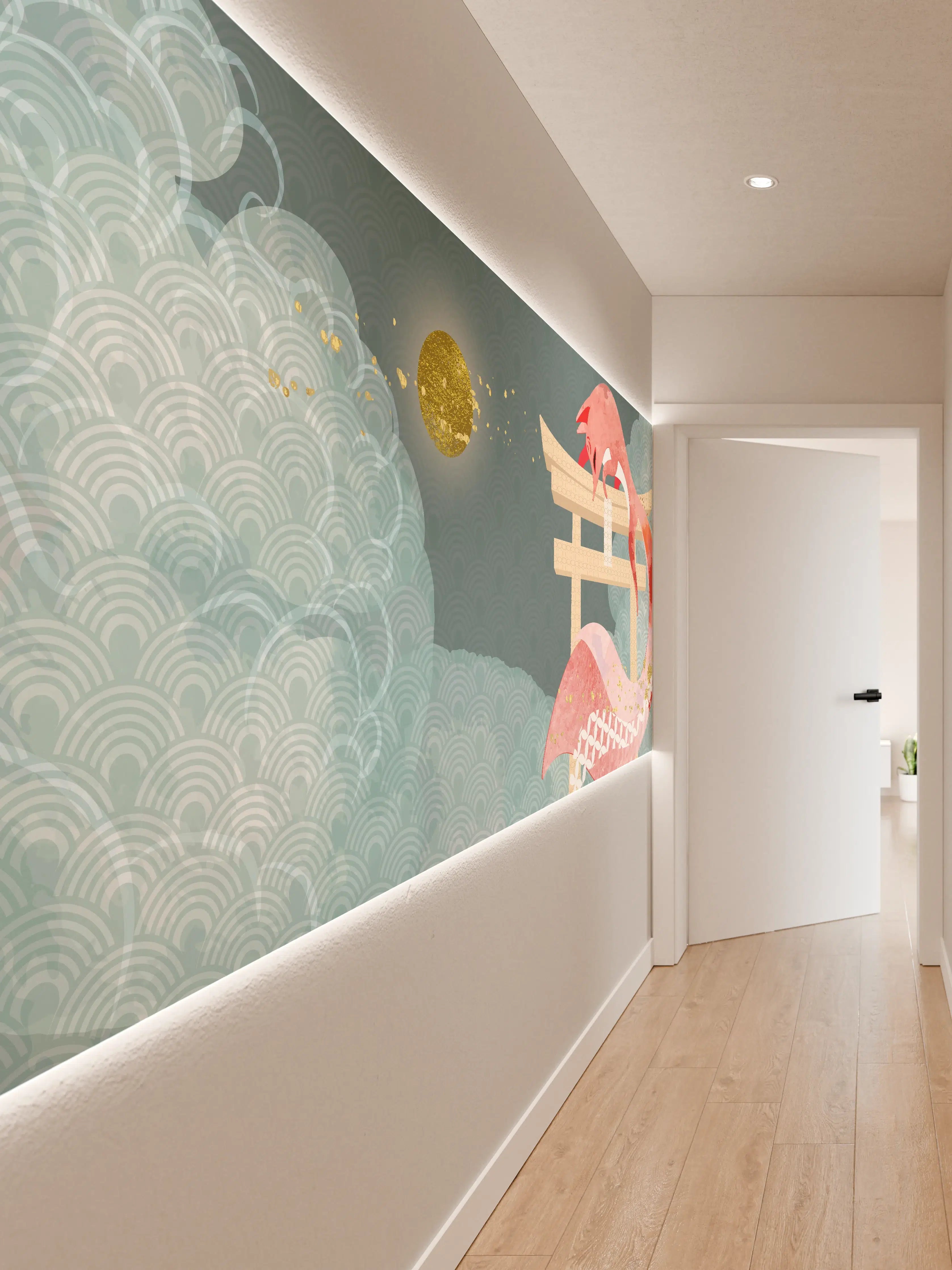 Wandverkleidung Flur - Mystischer Drache bei Mondschein
