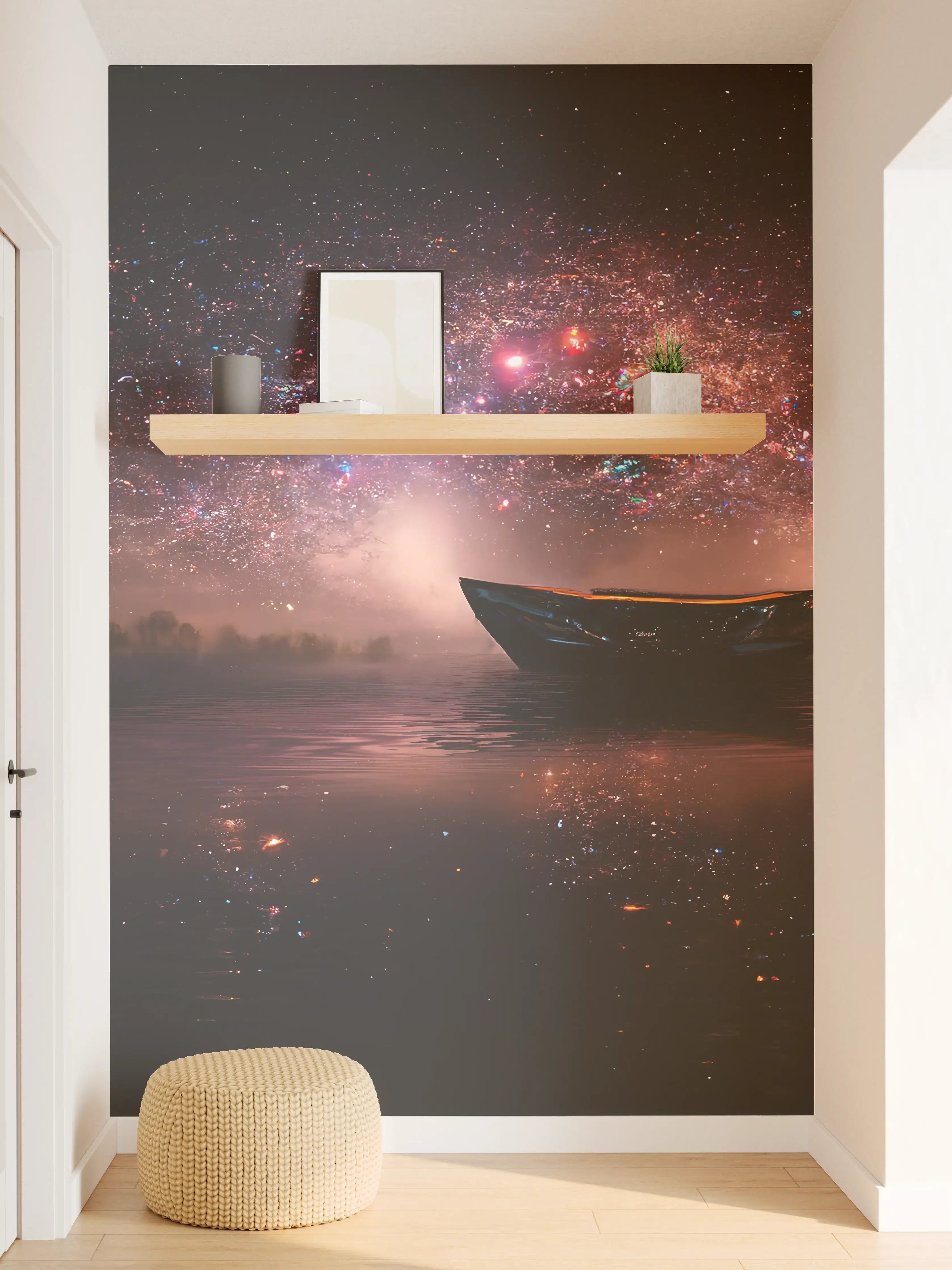 Wandverkleidung Flur - Nacht über silbernem Wasser