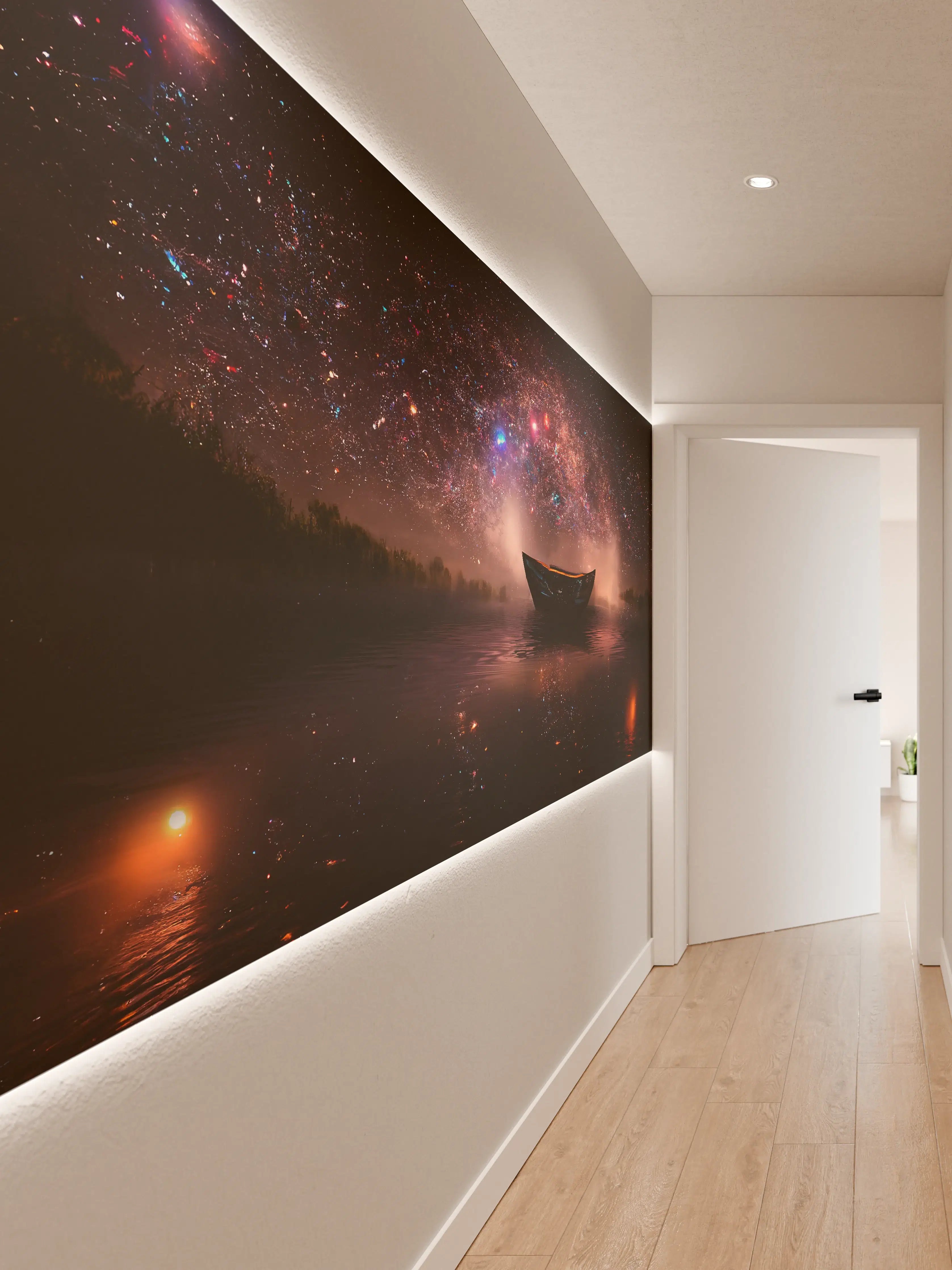 Wandverkleidung Flur - Nacht über silbernem Wasser