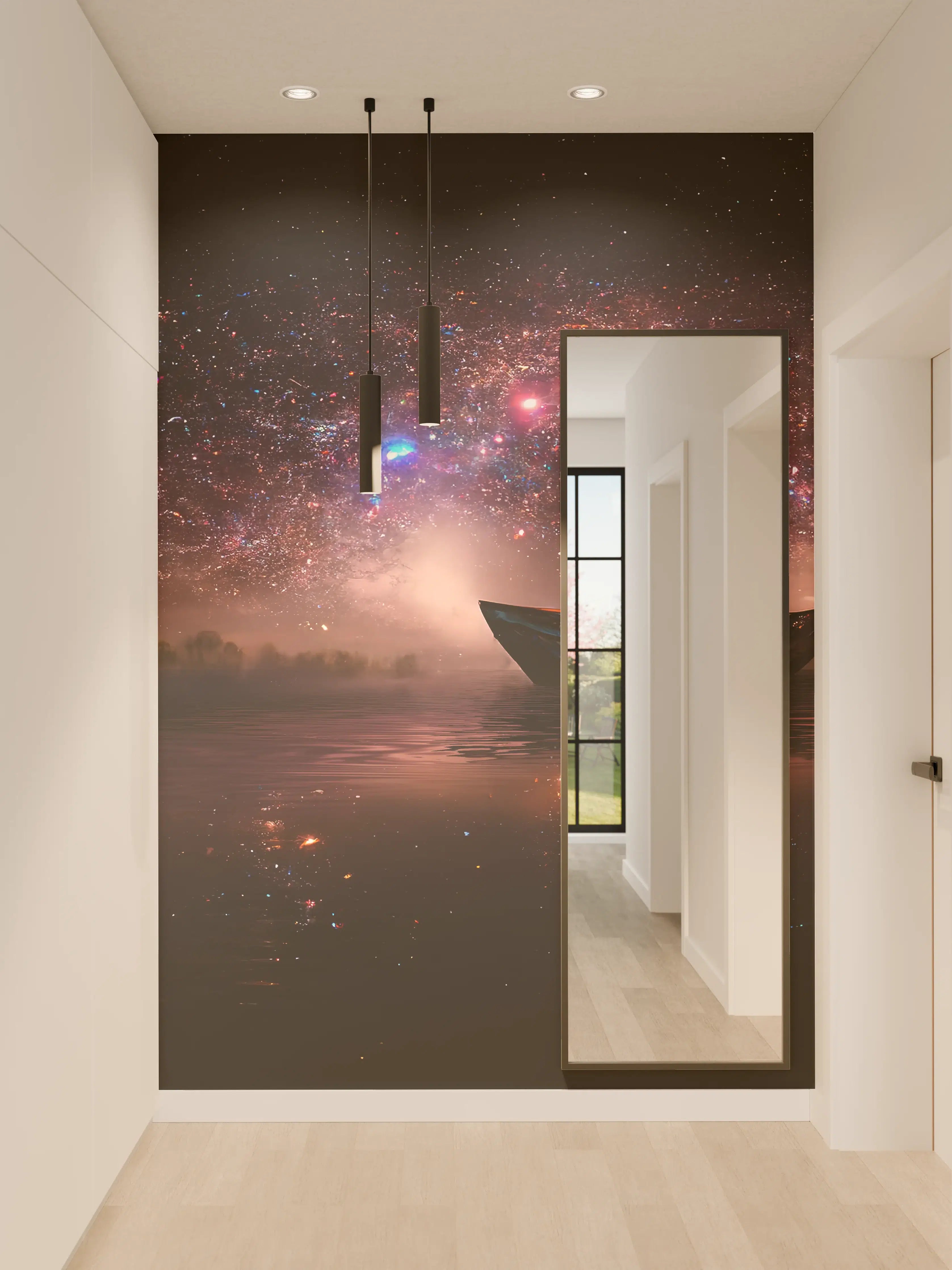 Wandverkleidung Flur - Nacht über silbernem Wasser