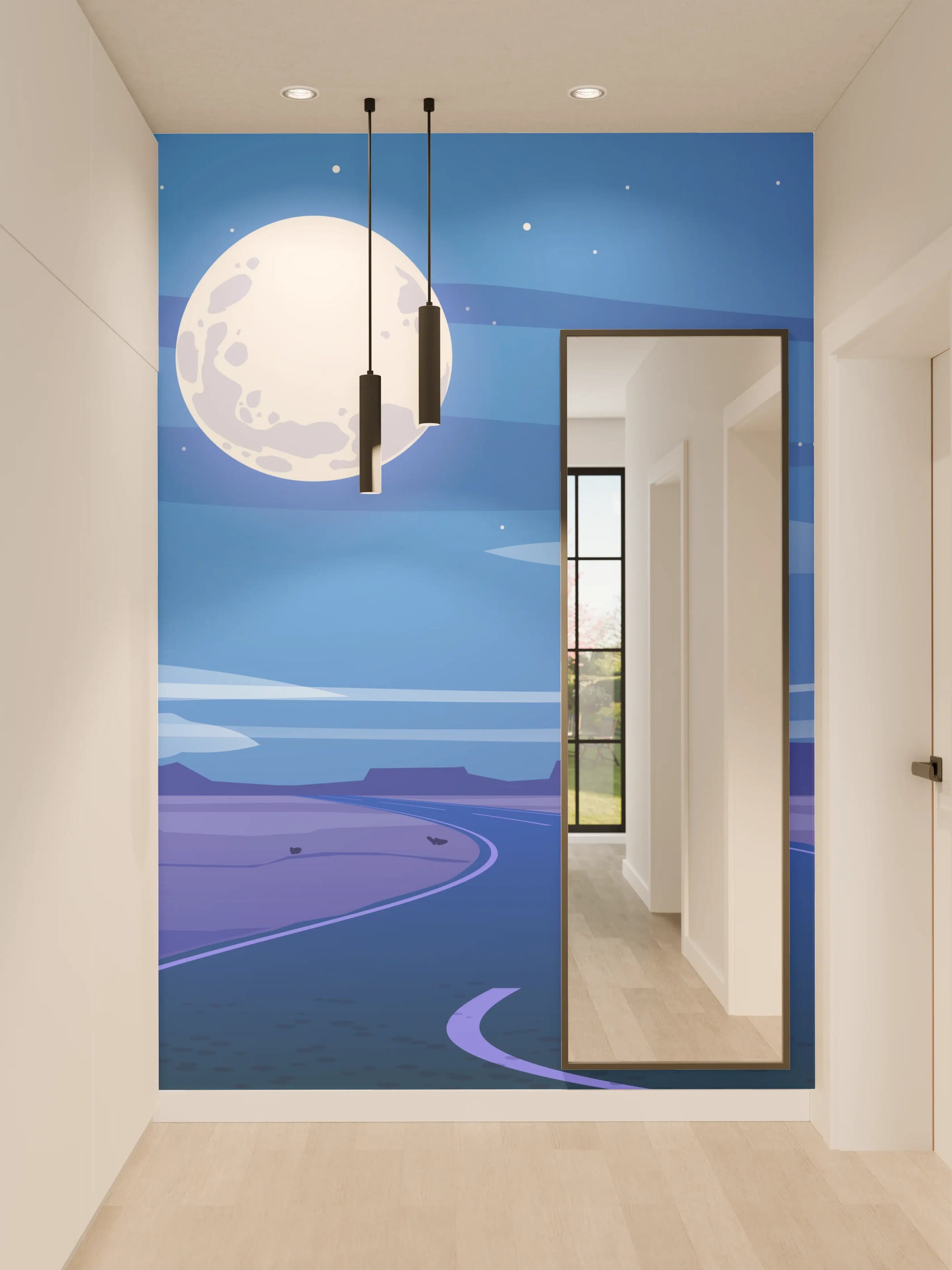 Wandverkleidung Flur - Nachtlandschaft mit Mond und Kakteen