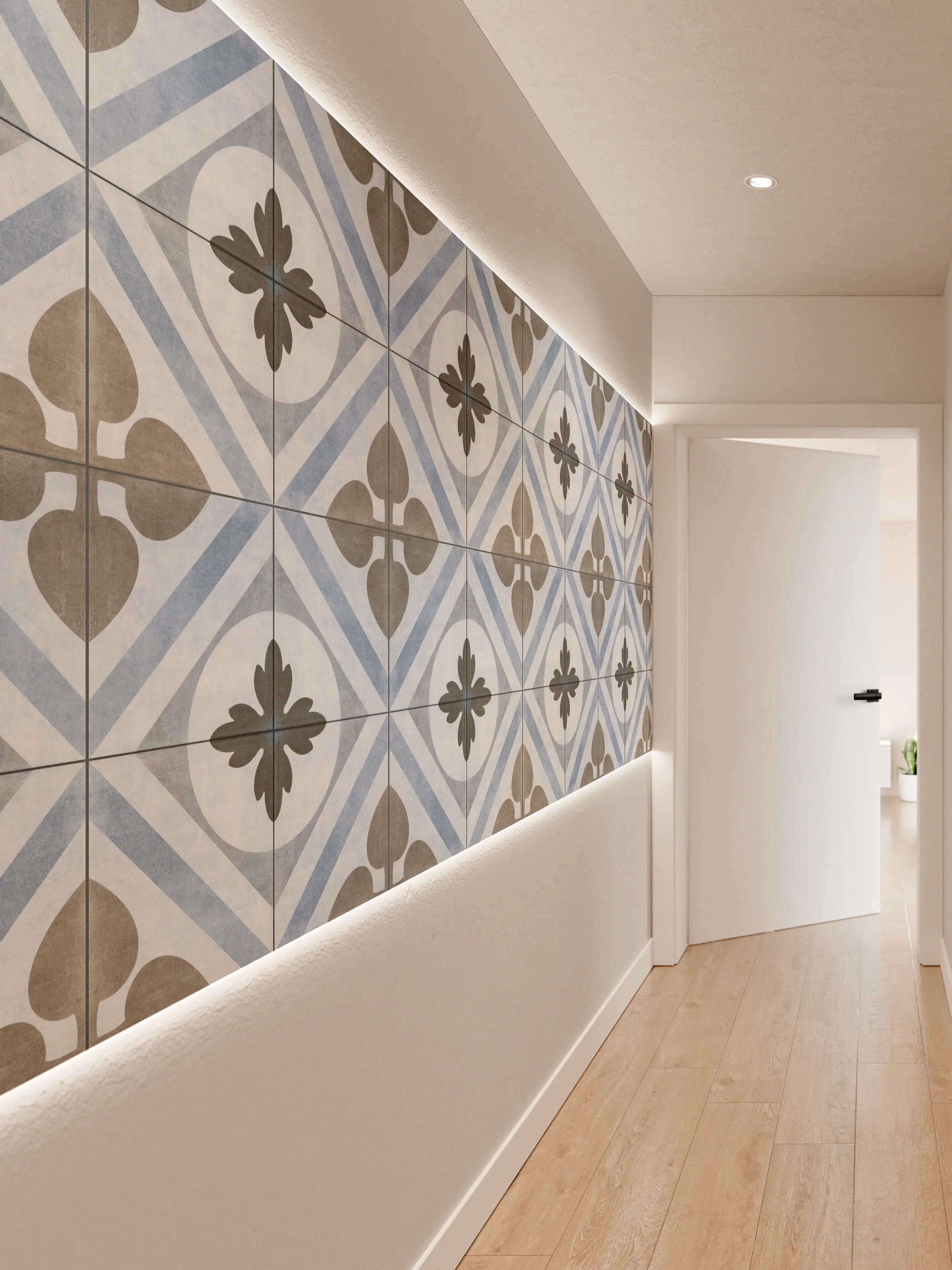 Wandverkleidung Flur - Nahtlose blau weiß graue vintage Fliesen