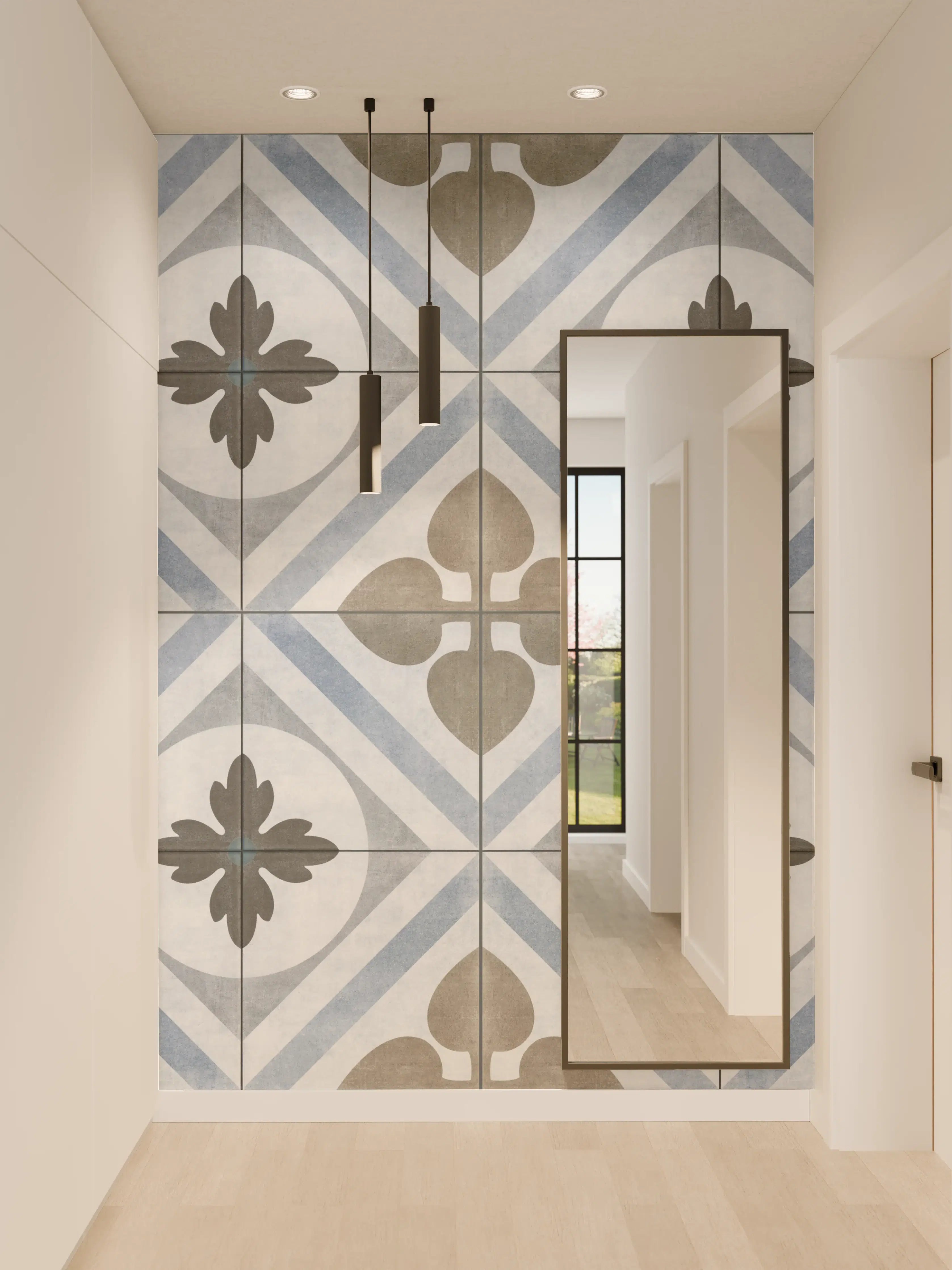 Wandverkleidung Flur - Nahtlose blau weiß graue vintage Fliesen