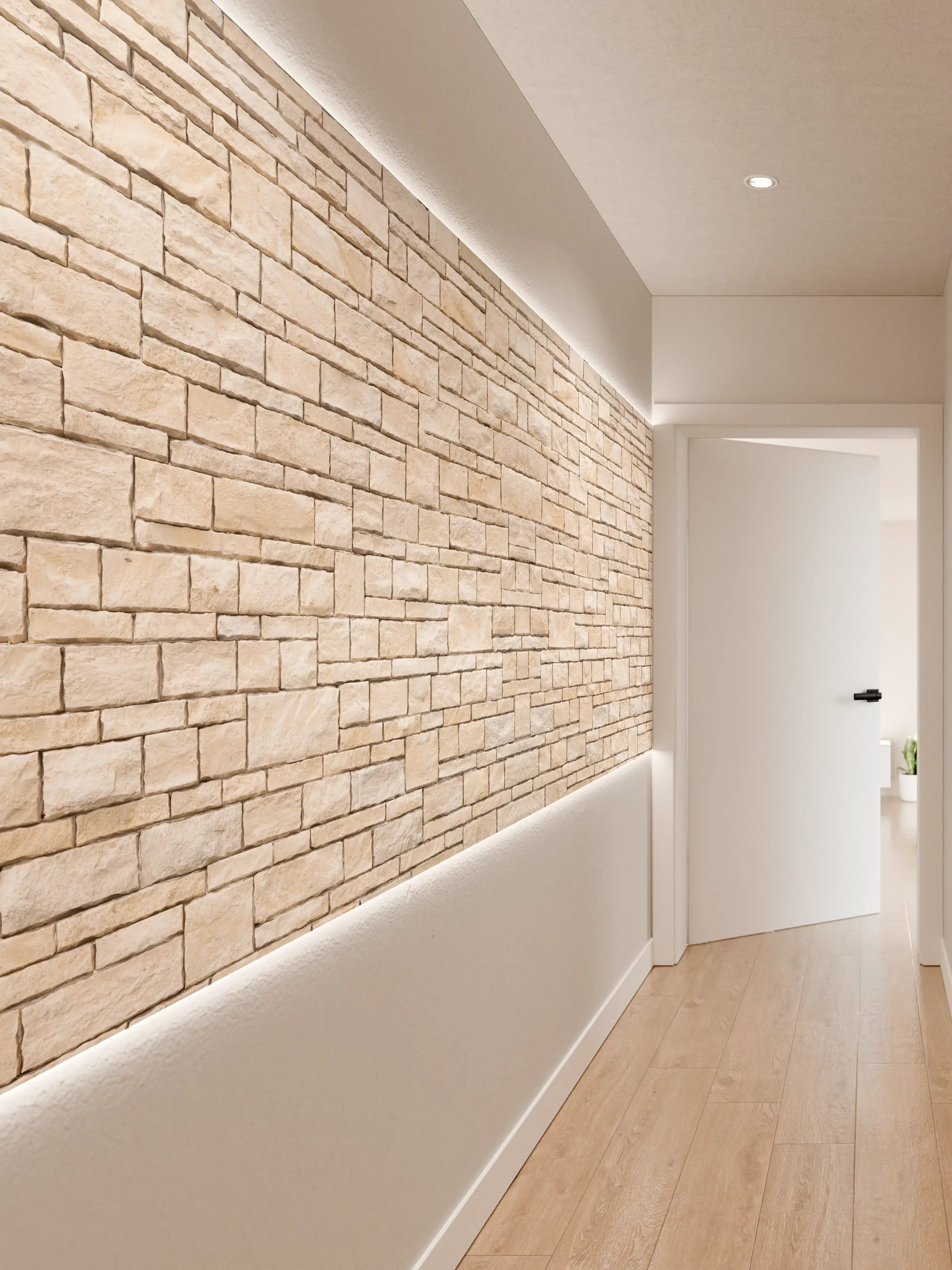 Wandverkleidung Flur - Natürliche beige Ziegelwand