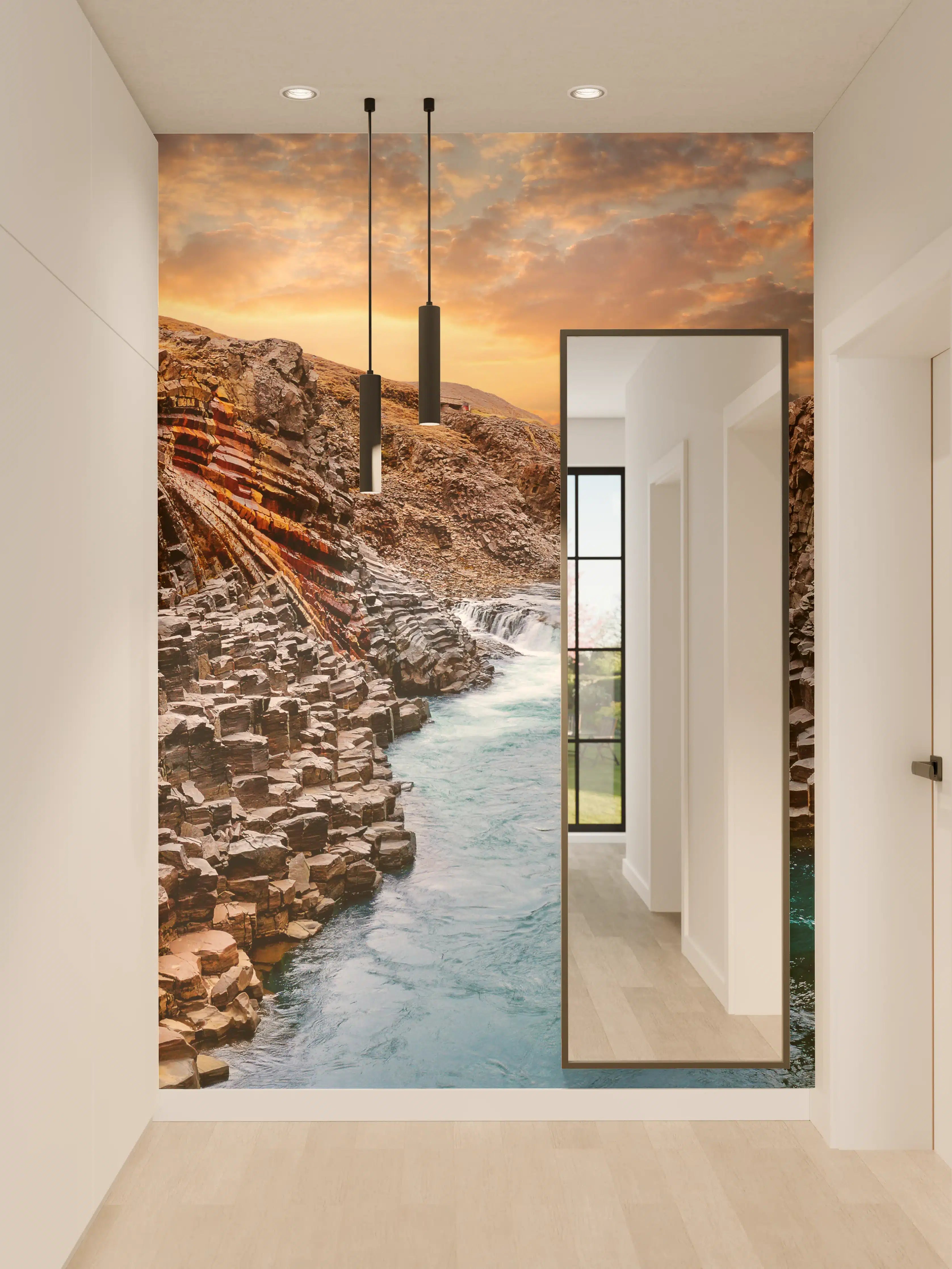 Wandverkleidung Flur - Naturfotografie: Bunter Fluss in Felslandschaft