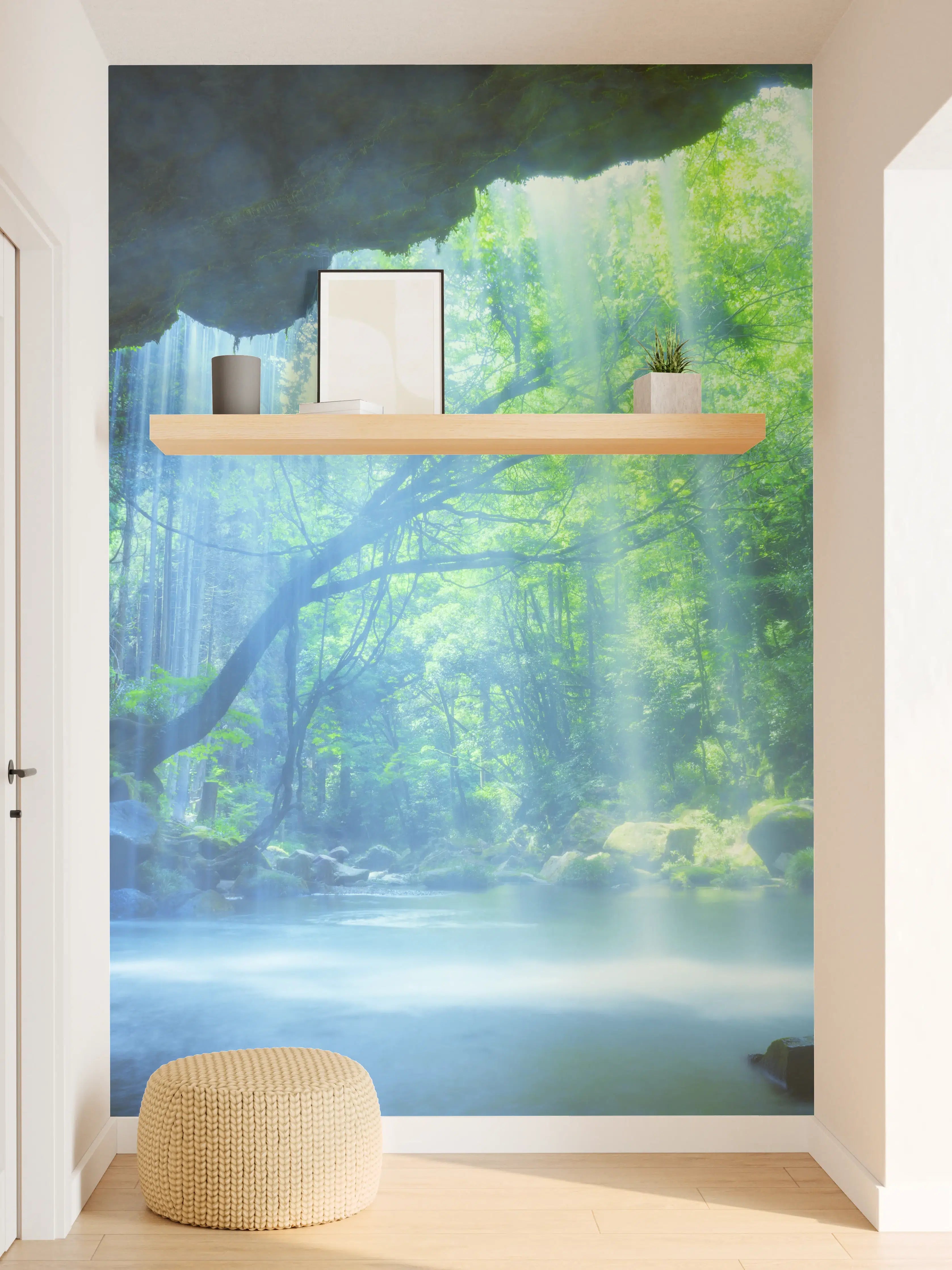 Wandverkleidung Flur - Naturparadies Wasserfall mit Sonnenstrahlen