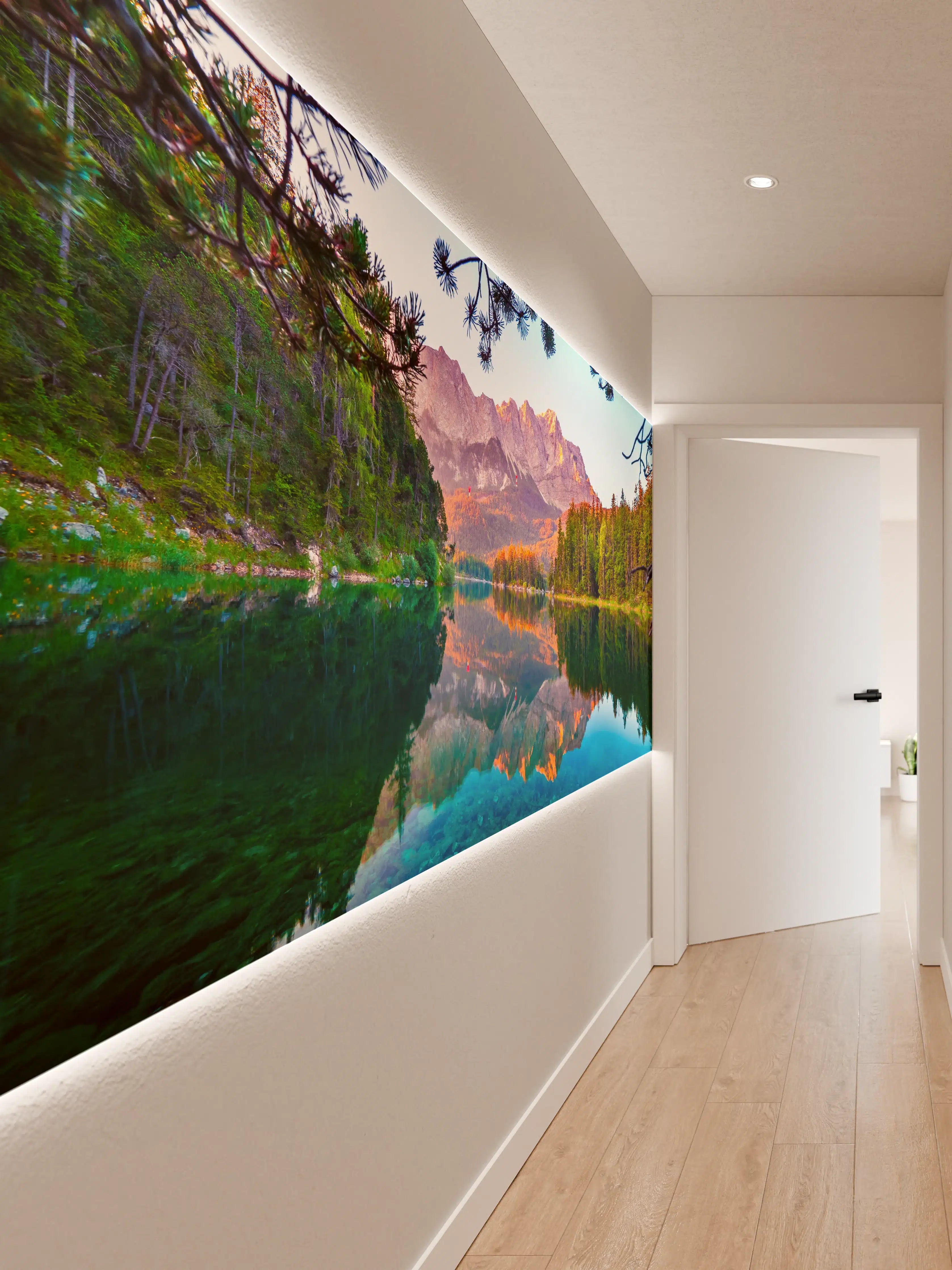 Wandverkleidung Flur - Naturparadies mit Bergsee und Wald