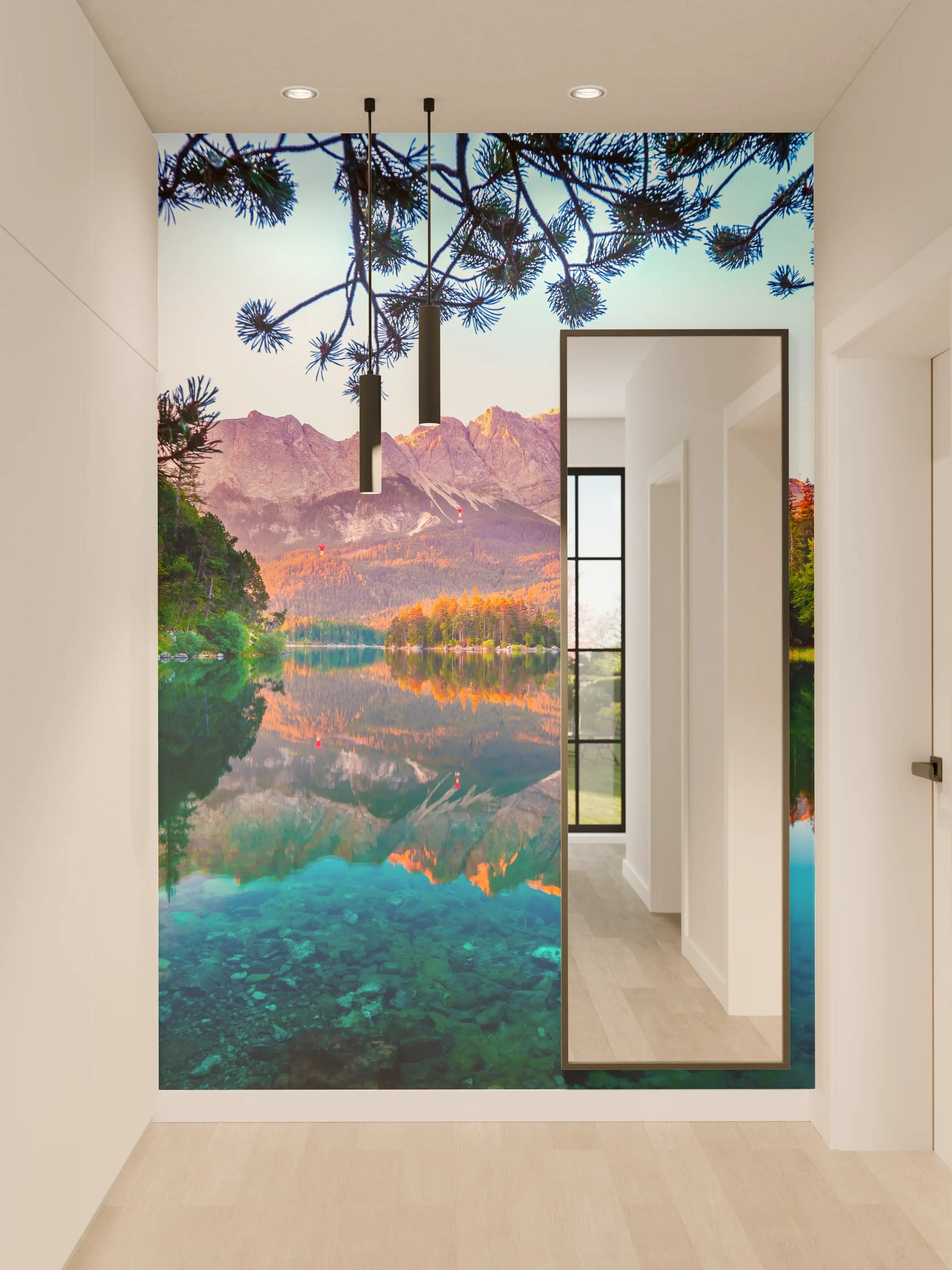 Wandverkleidung Flur - Naturparadies mit Bergsee und Wald