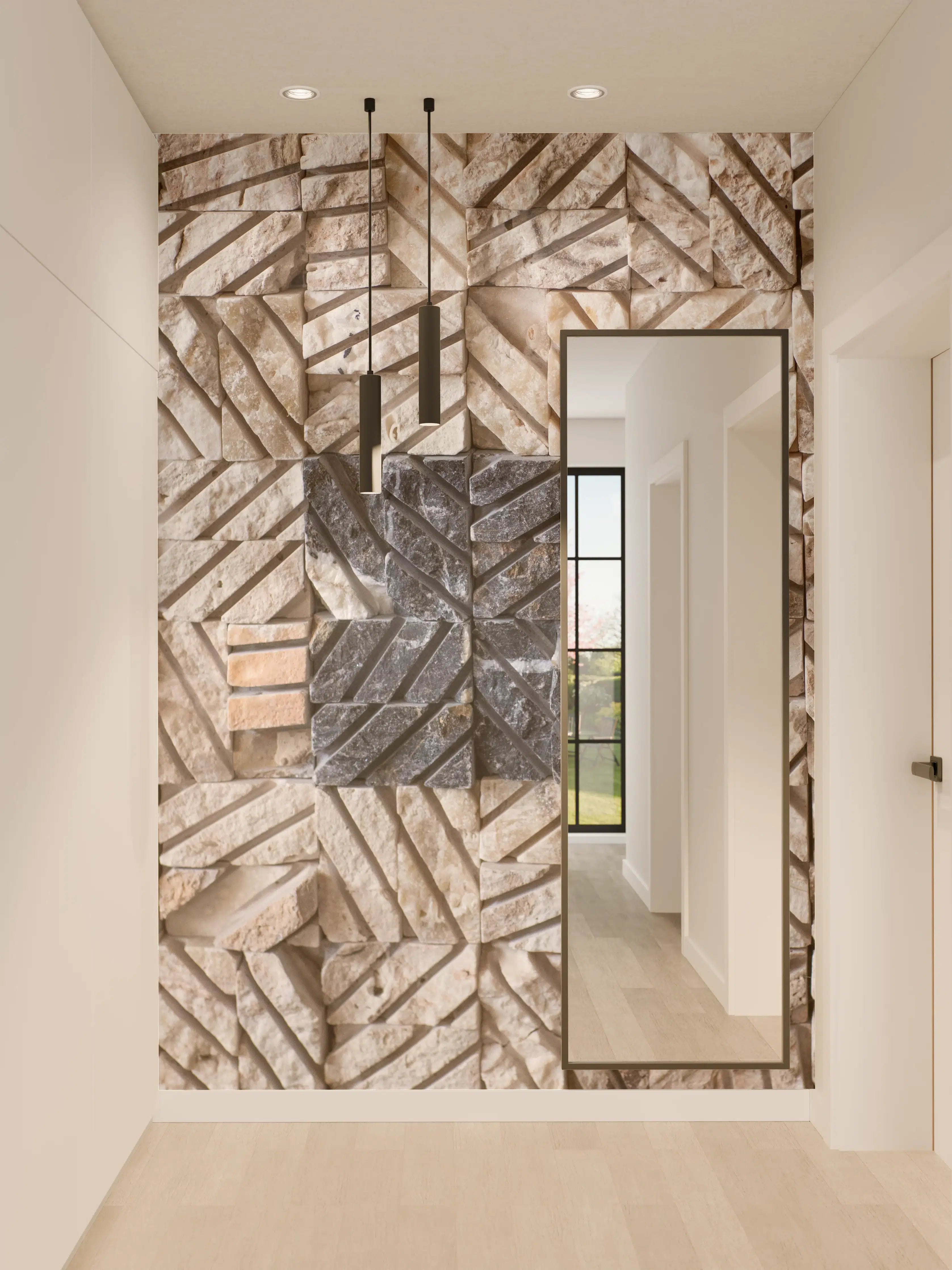 Wandverkleidung Flur - Natursteinmosaik in warmen Tönen