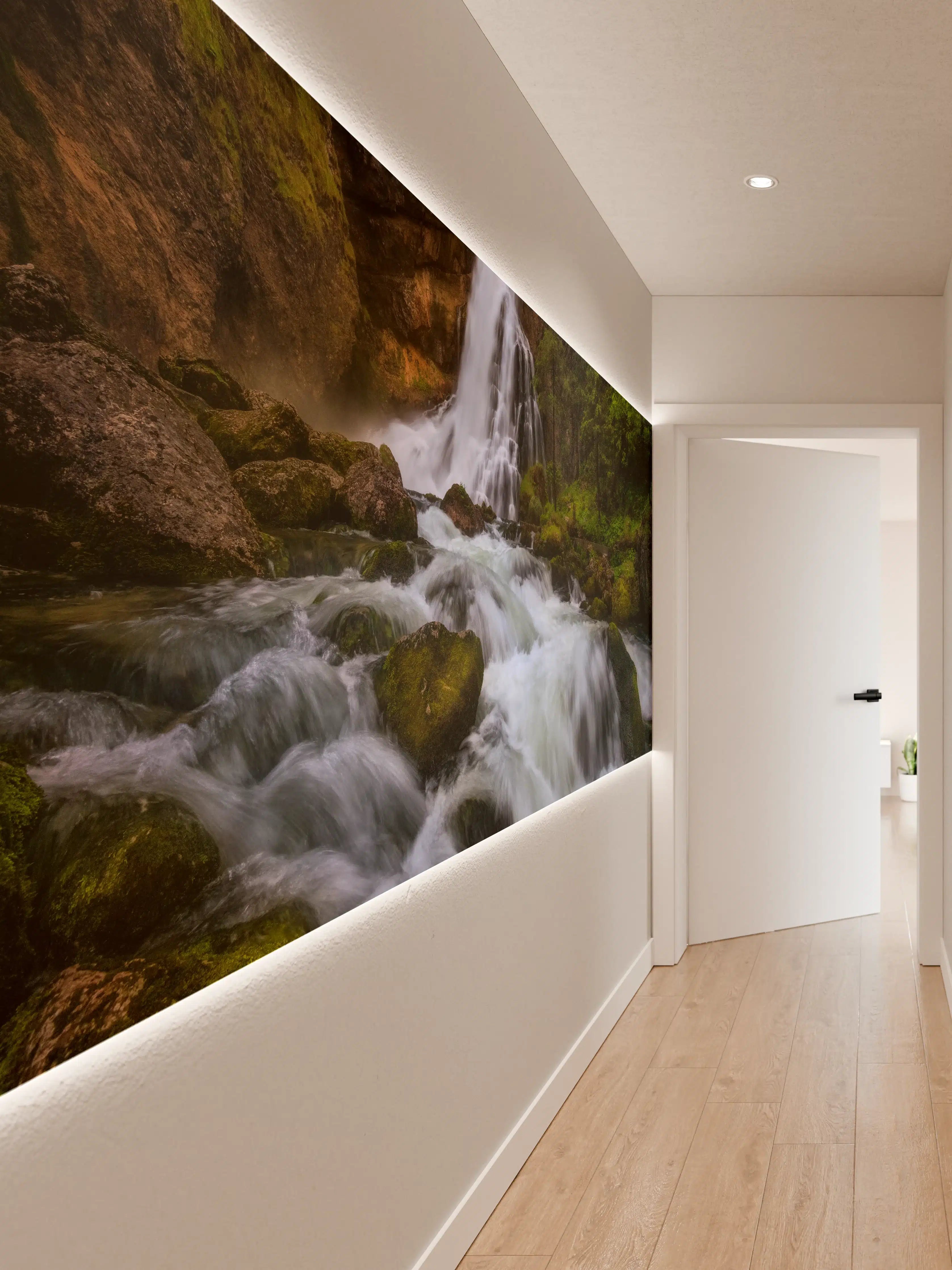 Wandverkleidung Flur - Naturwasserfall in grüner Umgebung