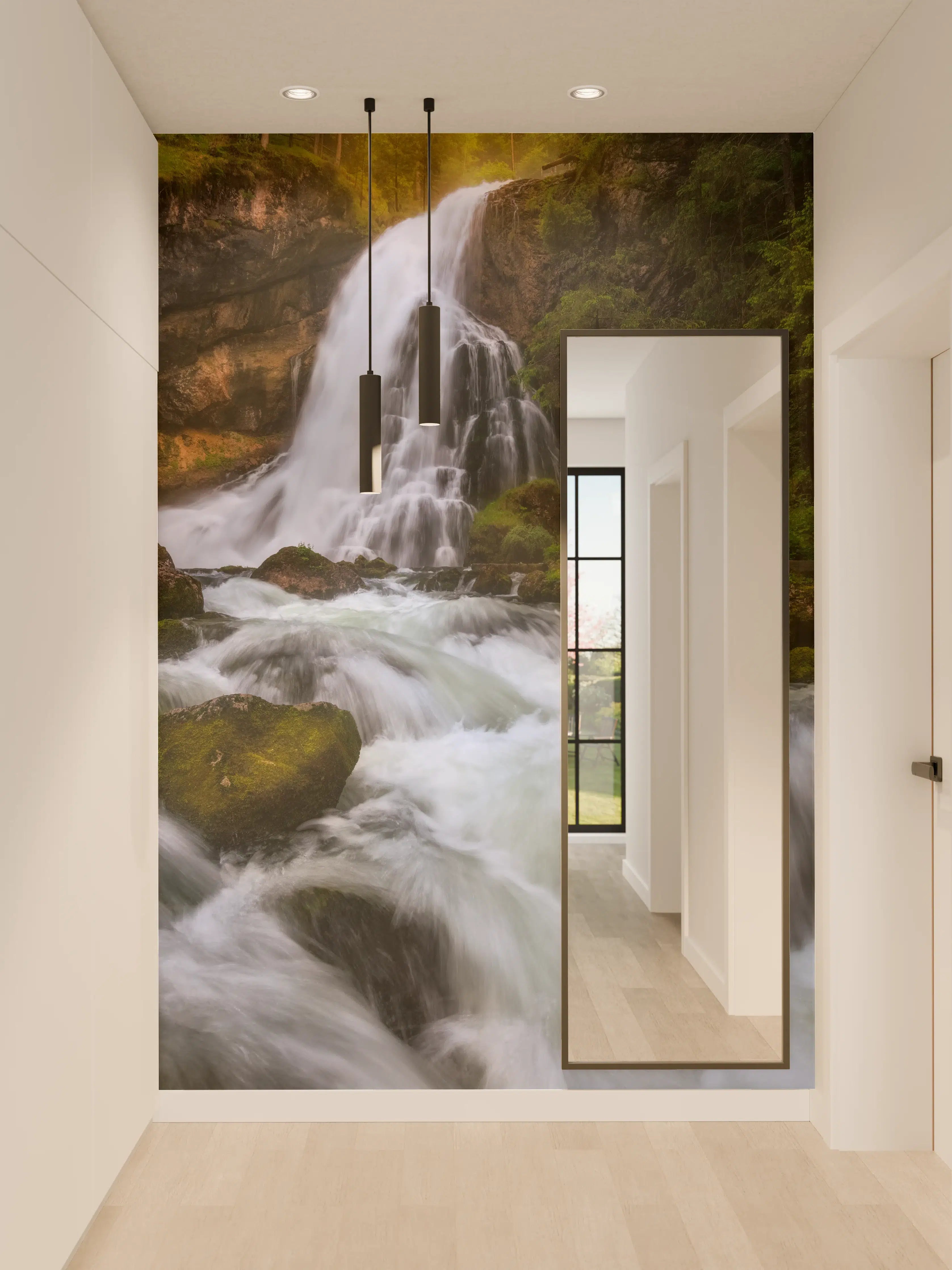 Wandverkleidung Flur - Naturwasserfall in grüner Umgebung