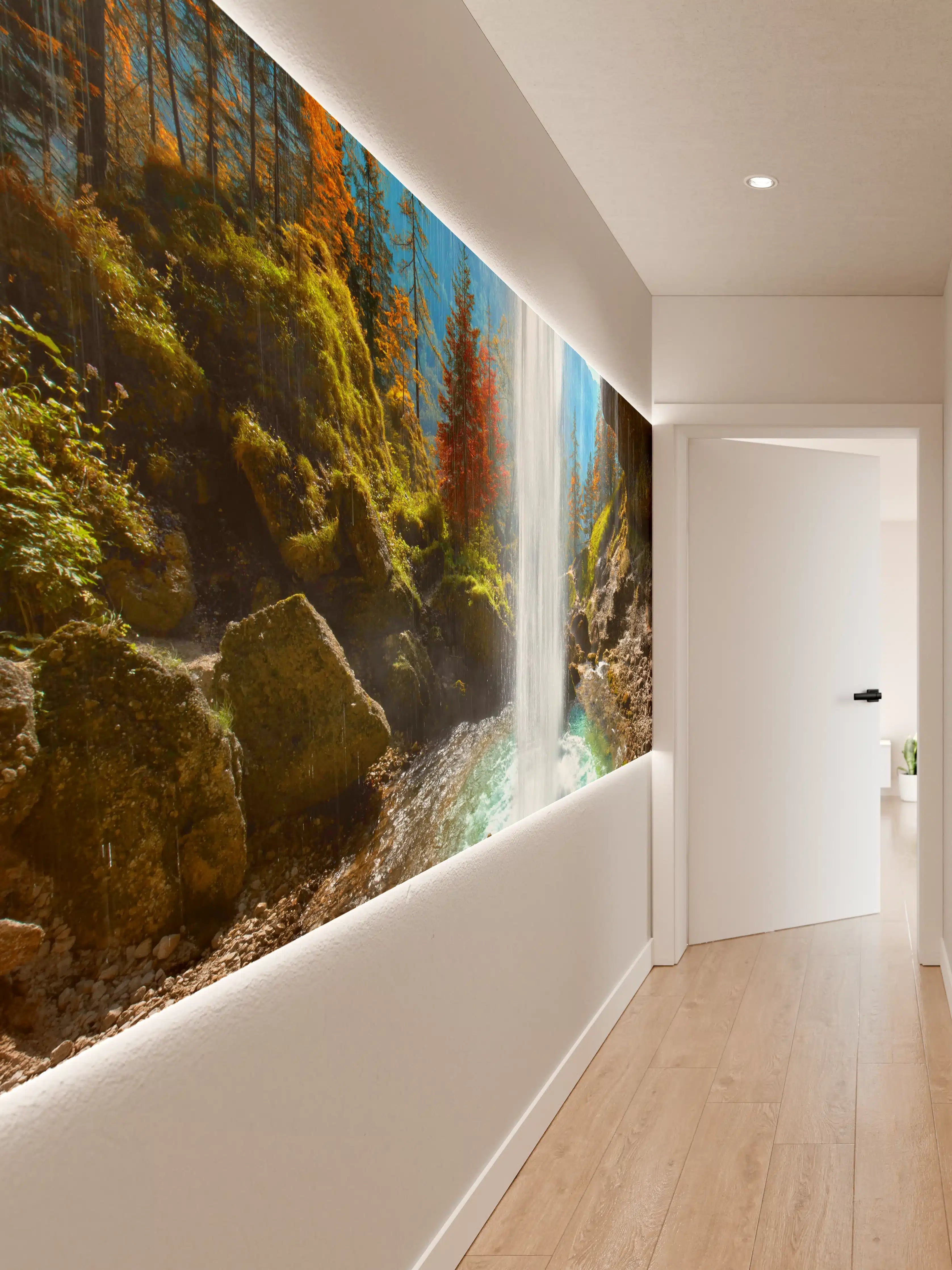 Wandverkleidung Flur - Naturwasserfall inmitten des Waldes