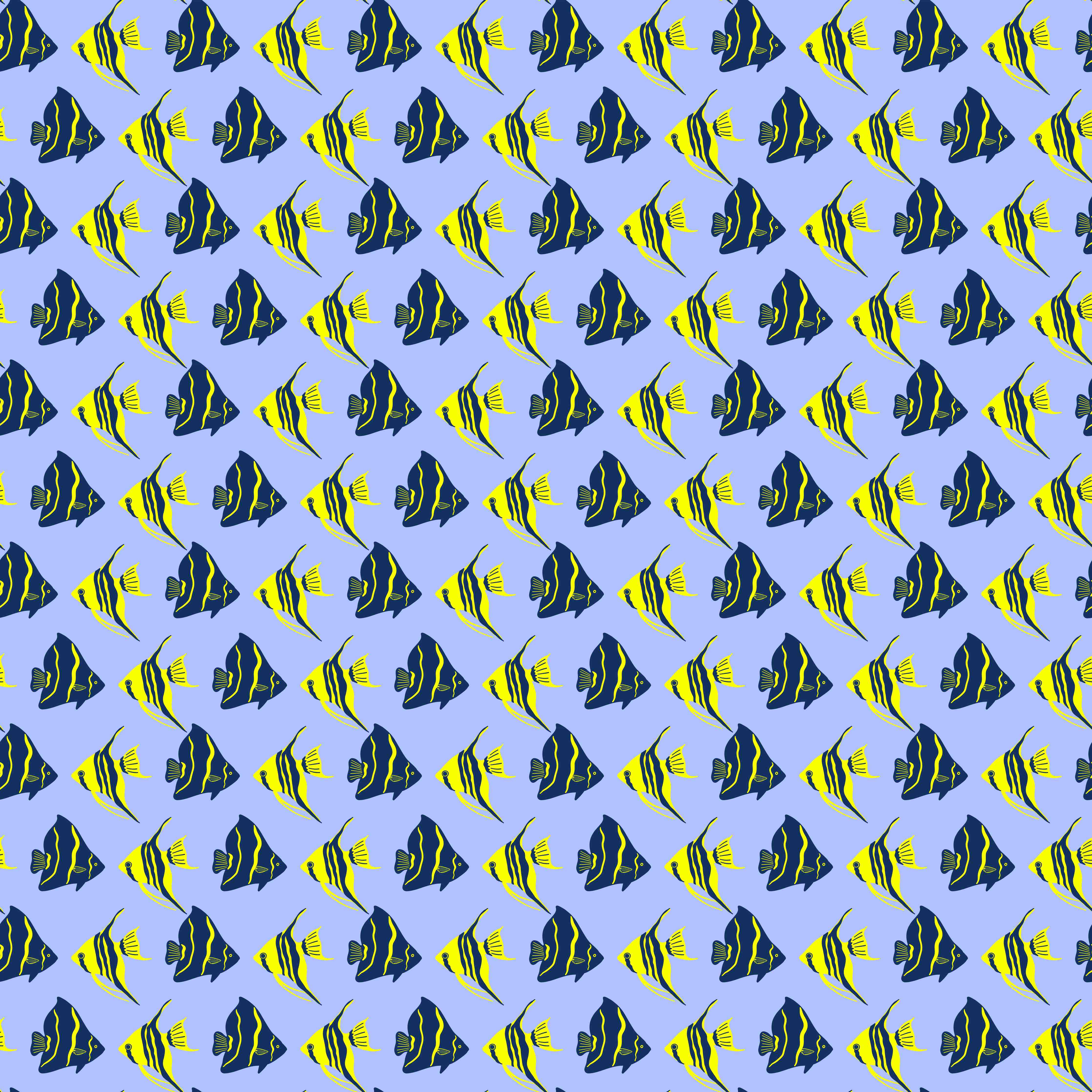 Wandverkleidung Flur-Neon-Fischmuster Blau Gelb