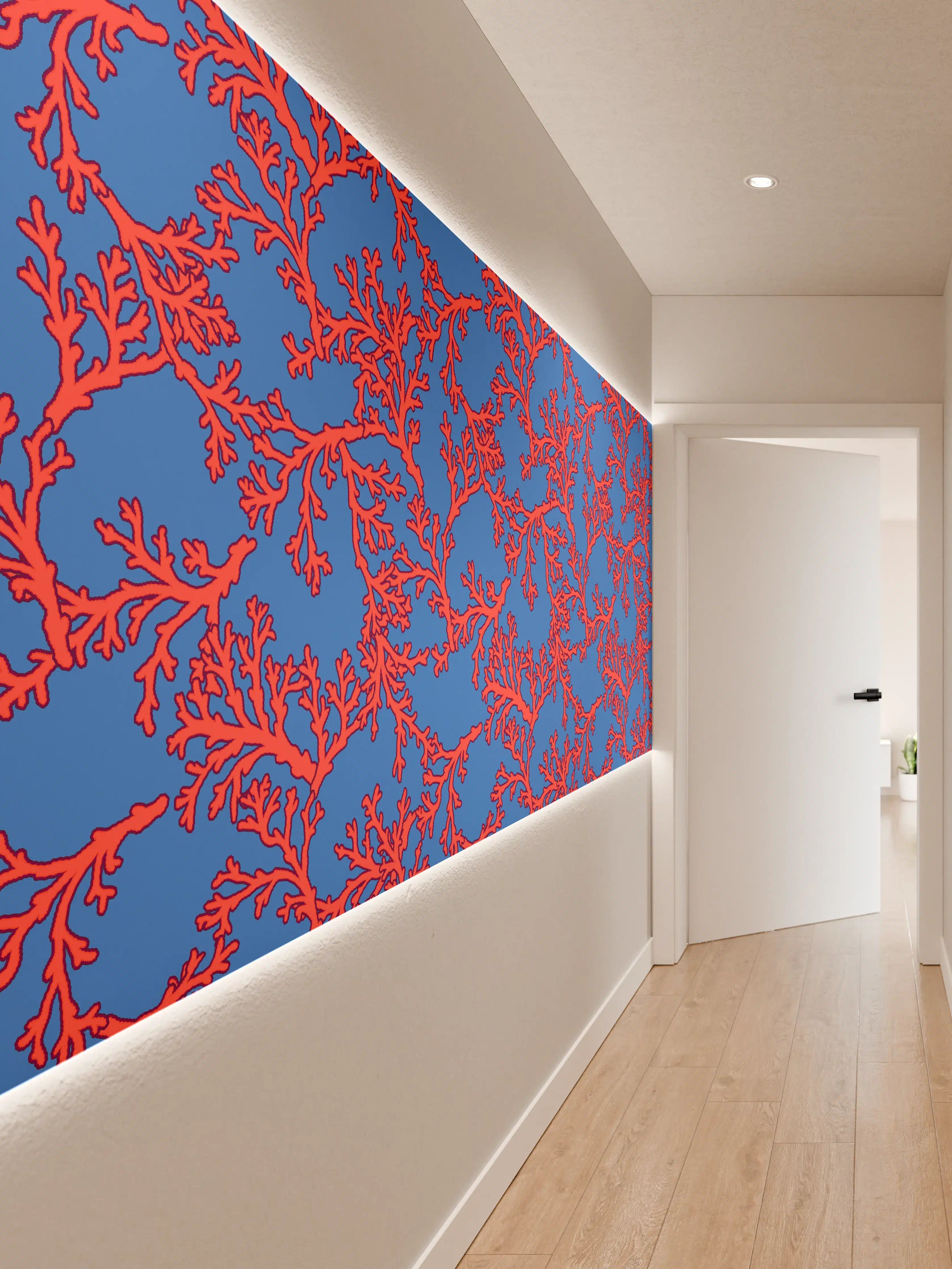 Wandverkleidung Flur - Neon-Korallen Blau-Rot