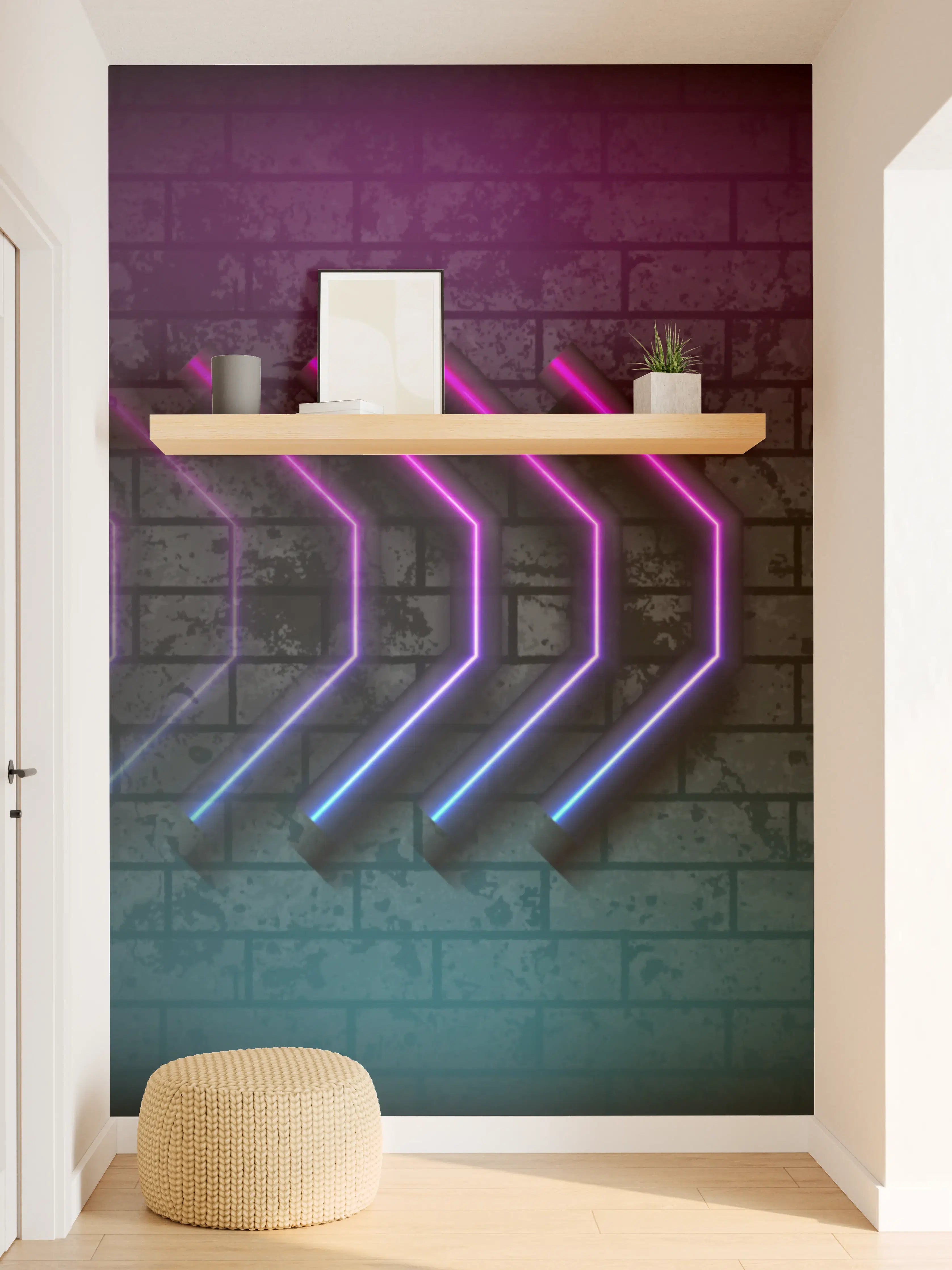 Wandverkleidung Flur - Neon-Leuchtreklame in Schwarz-Blau-Pink