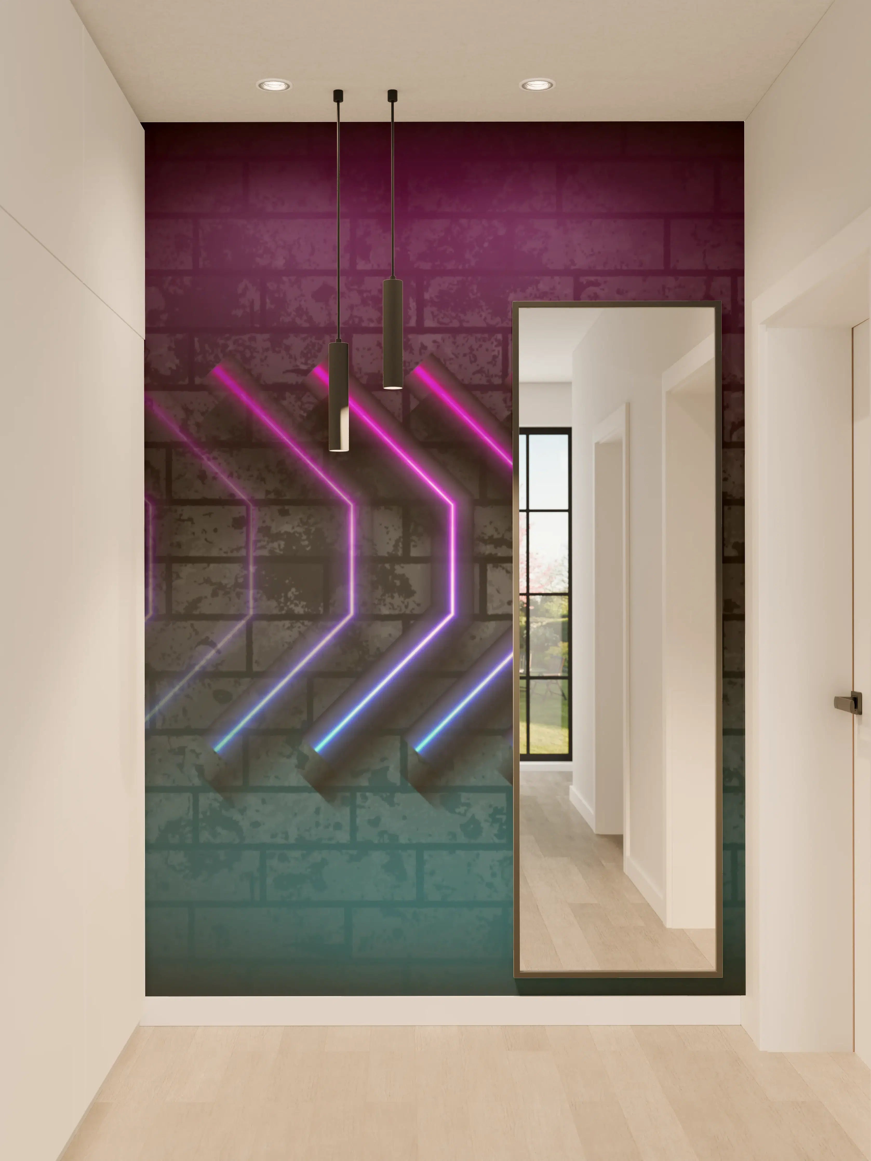 Wandverkleidung Flur - Neon-Leuchtreklame in Schwarz-Blau-Pink