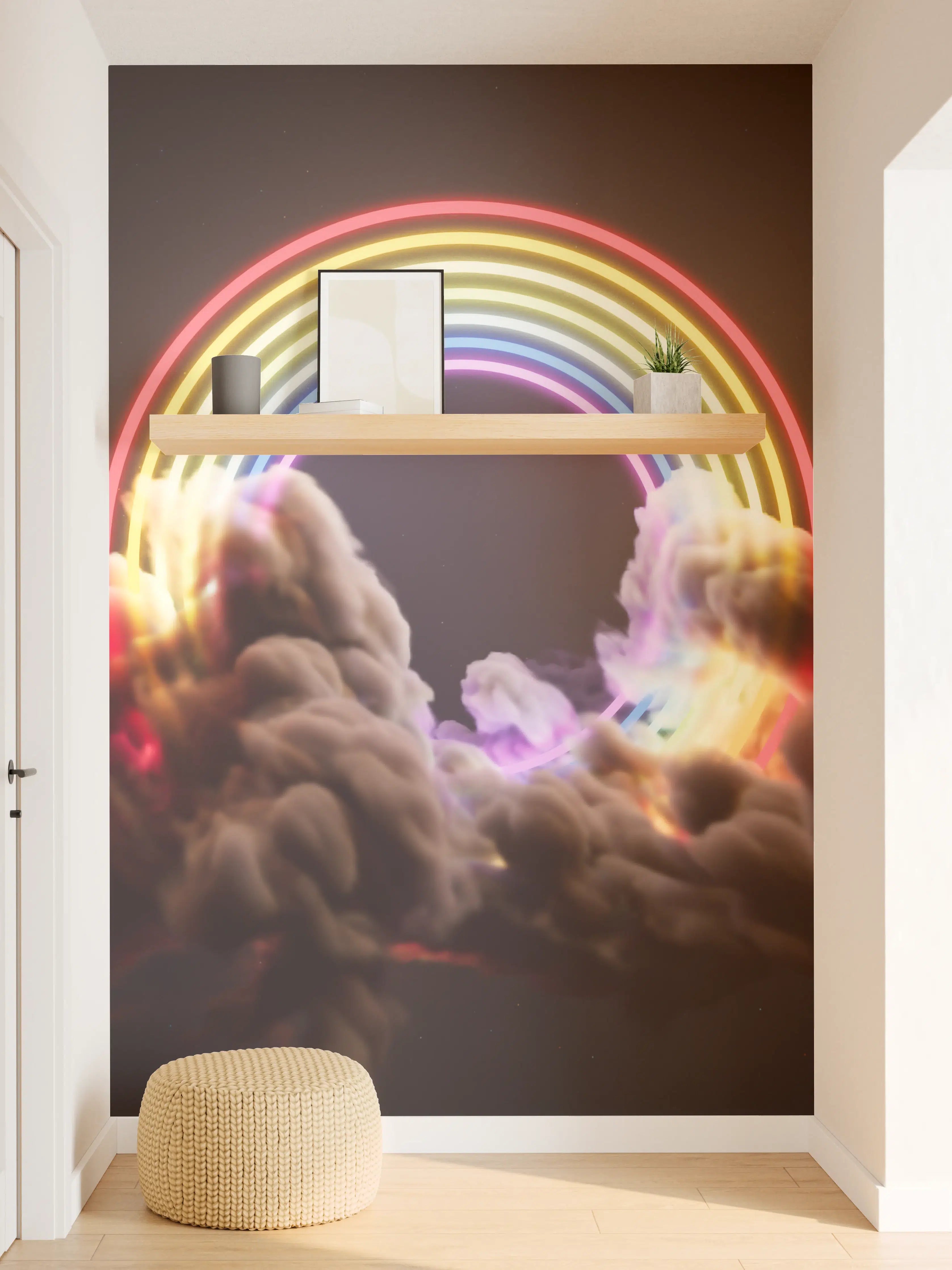 Wandverkleidung Flur - Neon Regenbogen in Wolken