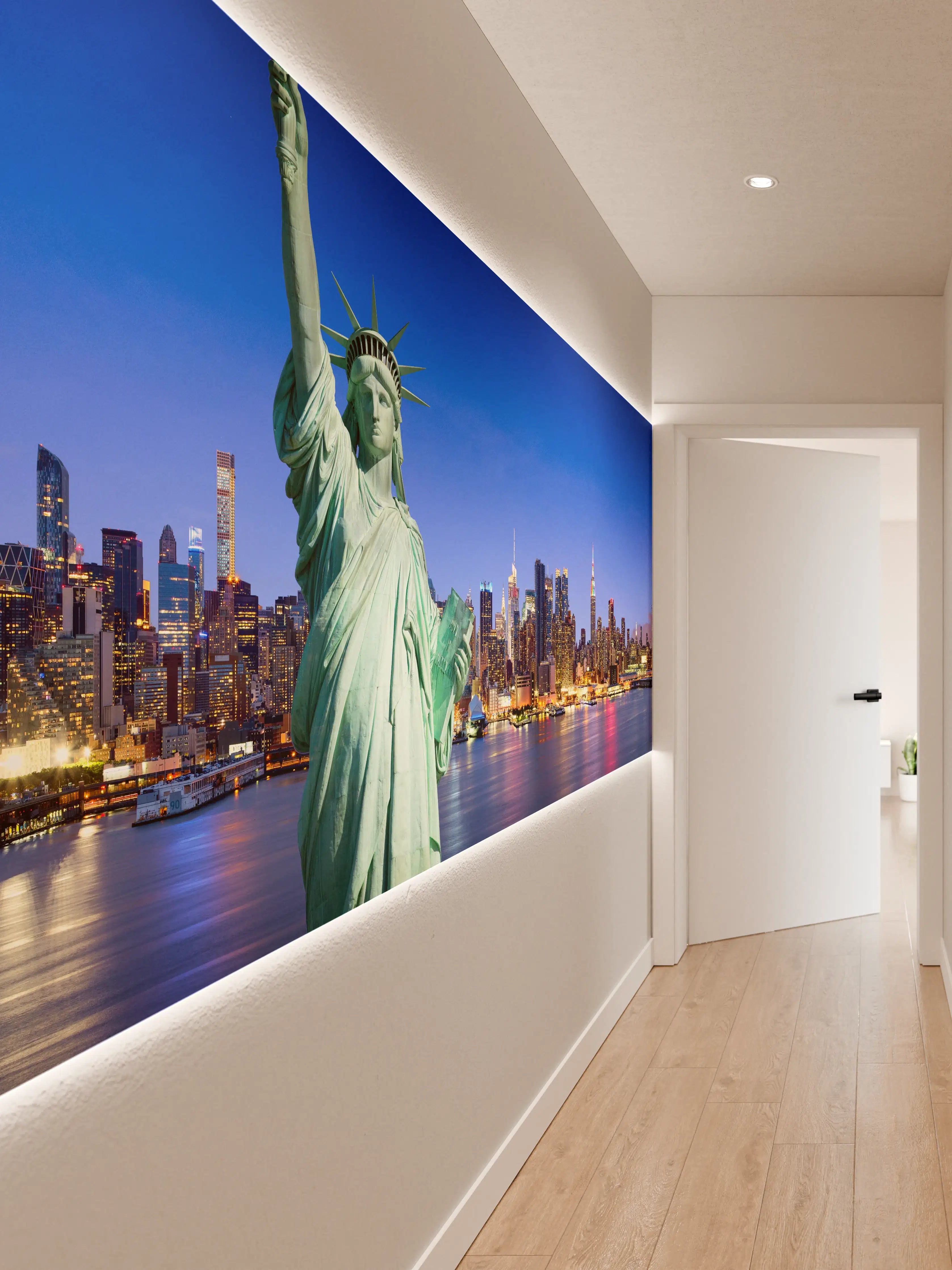 Wandverkleidung Flur - New York Skyline Blau-Türkis