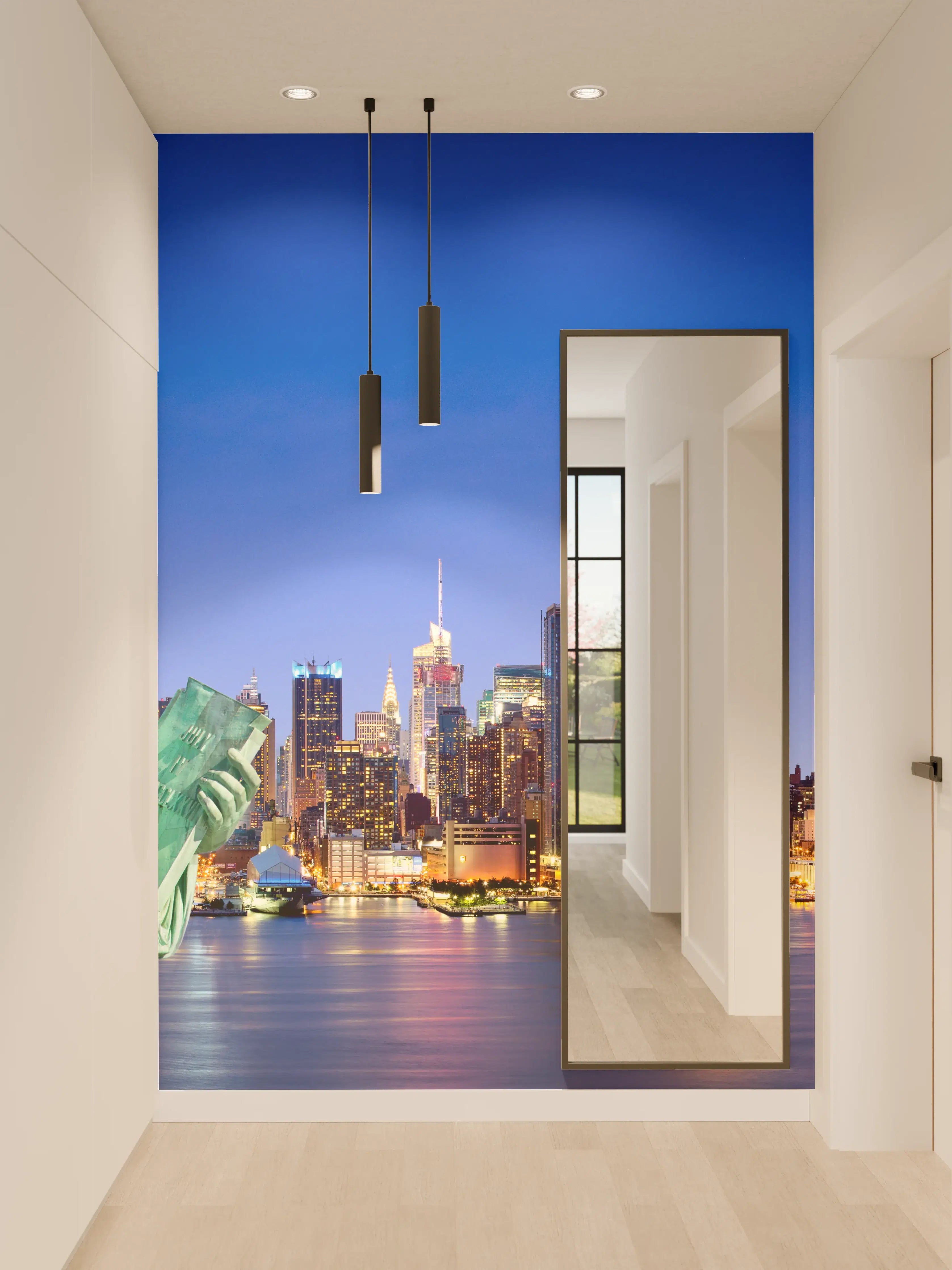 Wandverkleidung Flur - New York Skyline Blau-Türkis