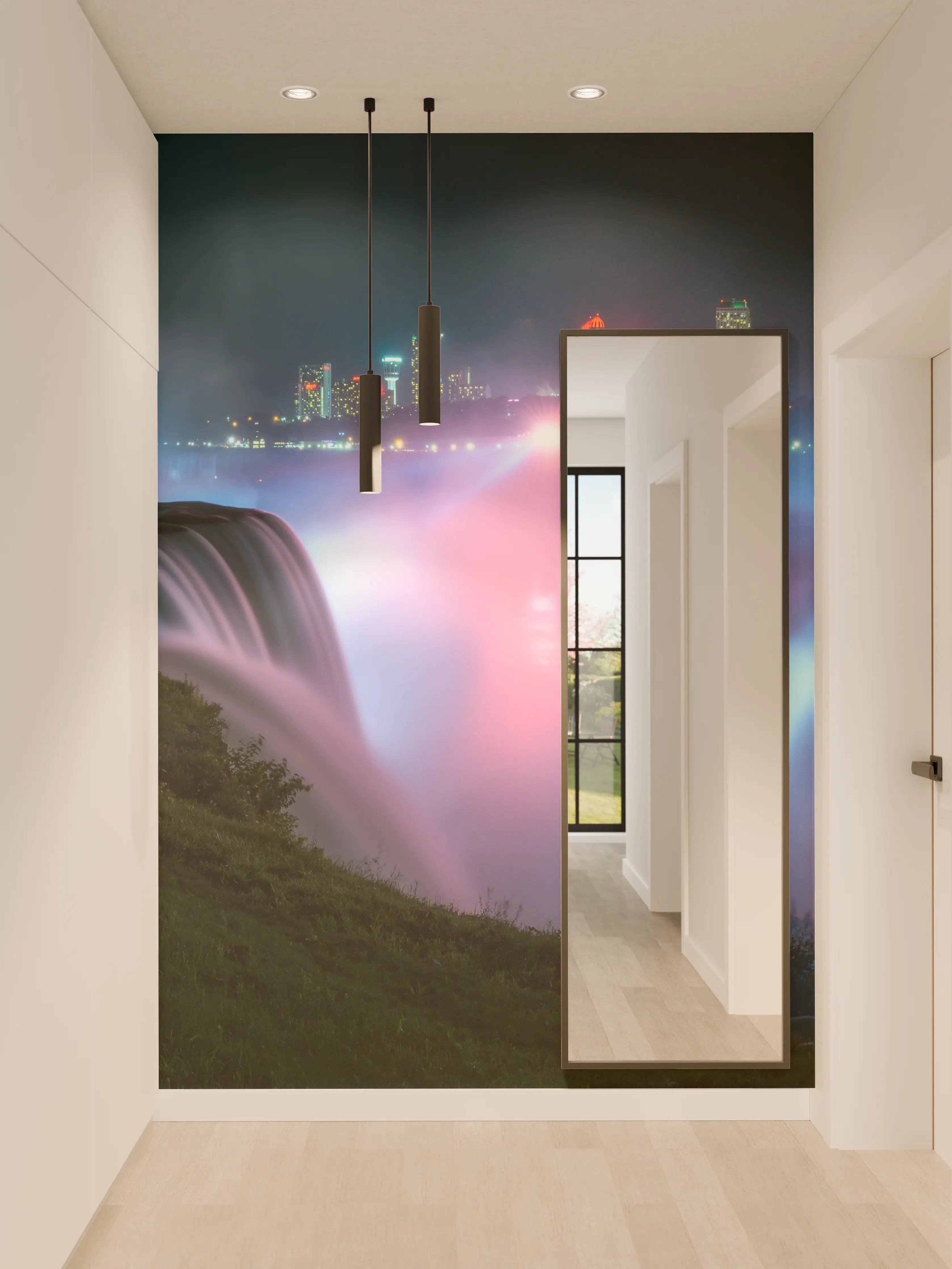 Wandverkleidung Flur - Niagarafälle bei Nacht