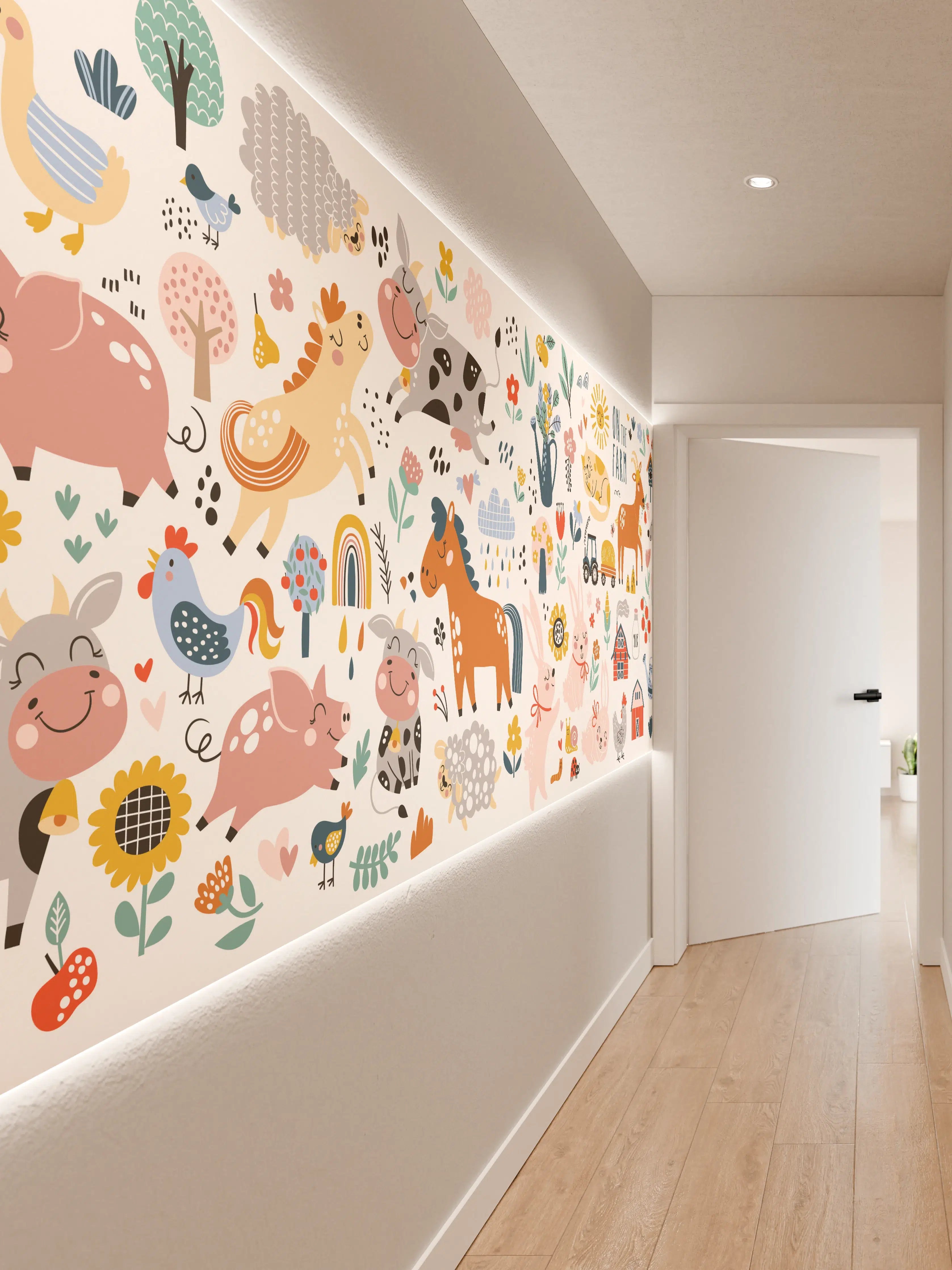 Wandverkleidung Flur - Niedliche Bauernhof-Tiere im Kinderzimmer