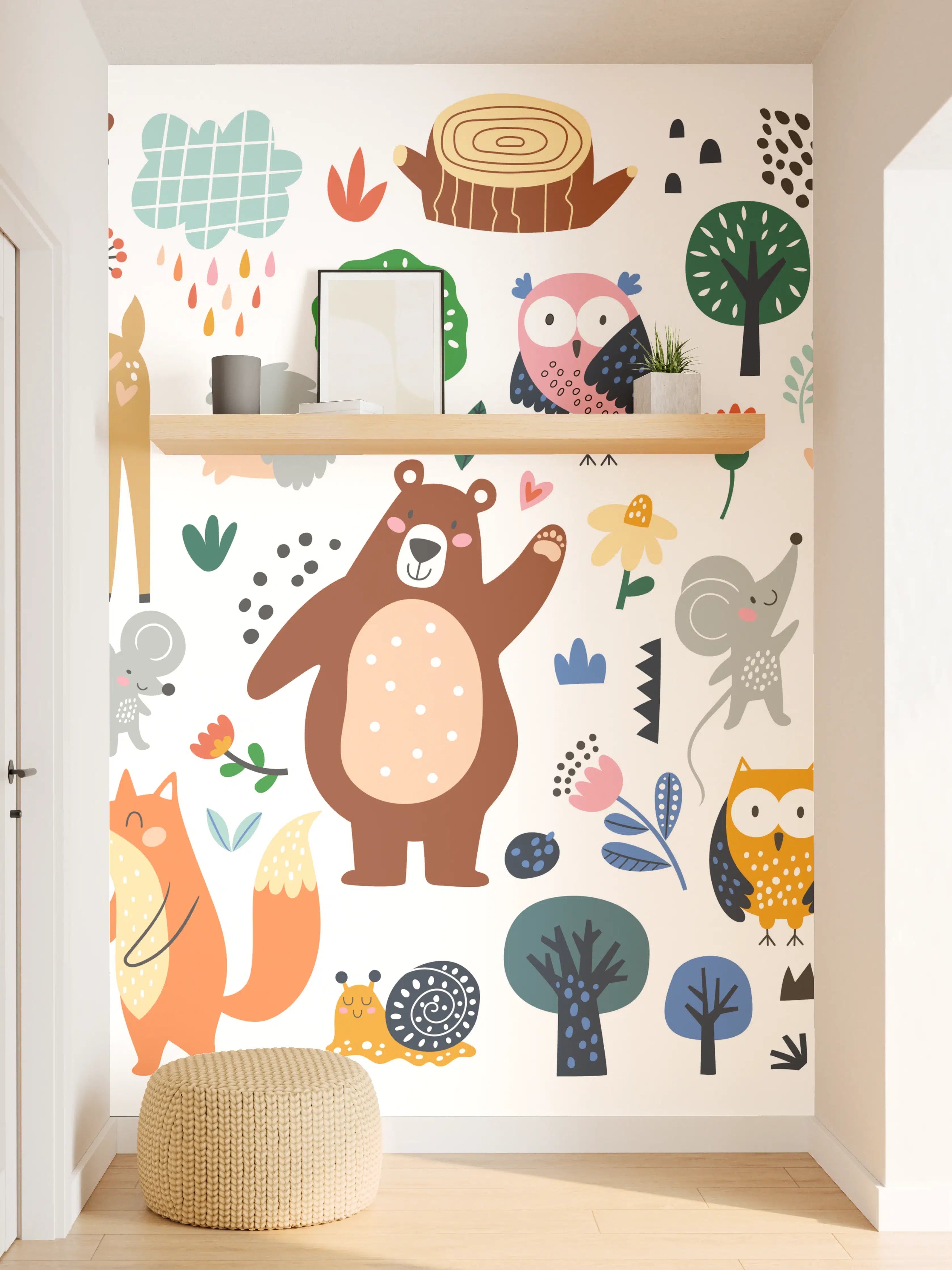 Wandverkleidung Flur - Niedliche Tierillustration im Wald