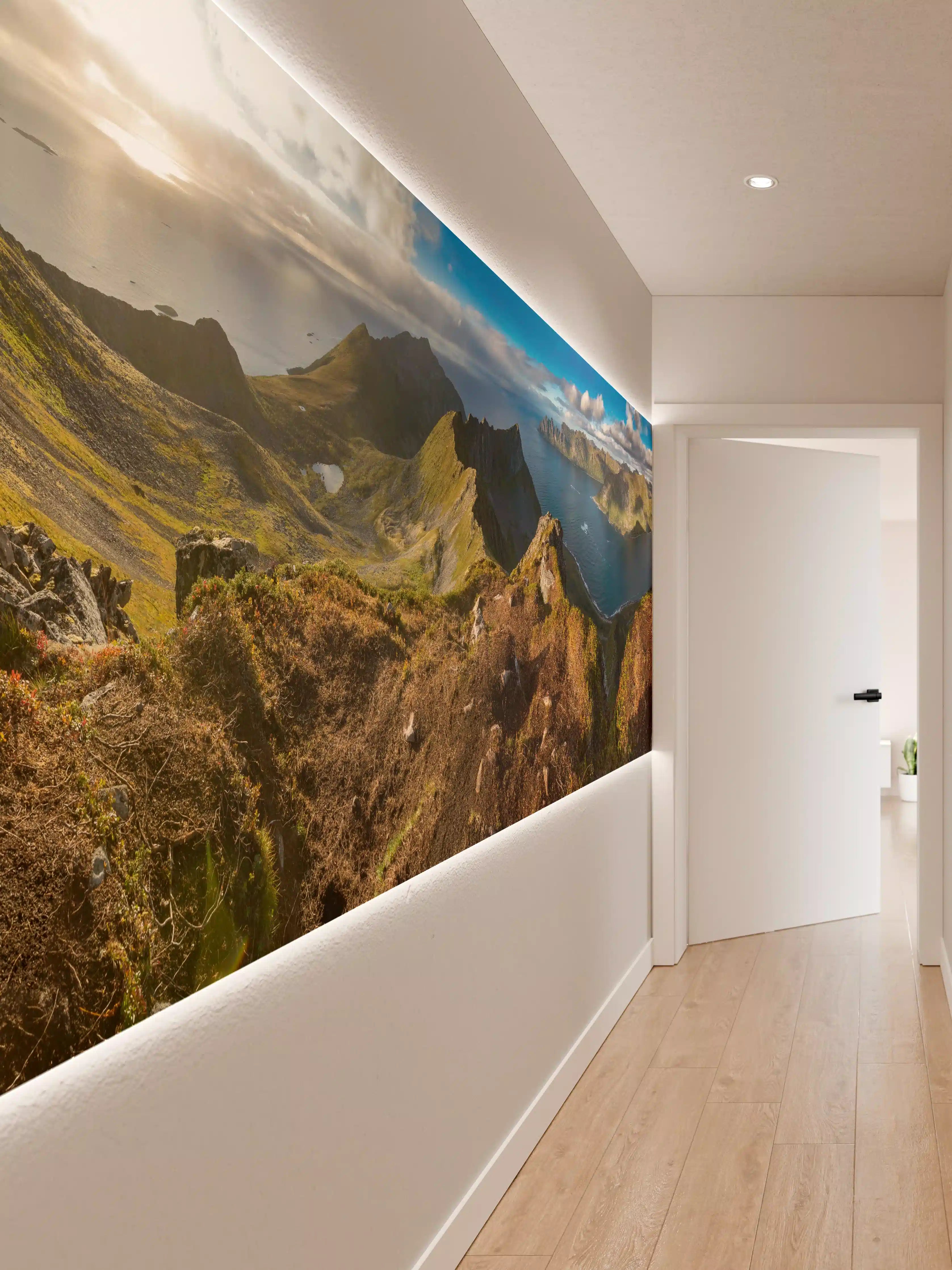 Wandverkleidung Flur - Nordisches Küstenpanorama Blau-Grün