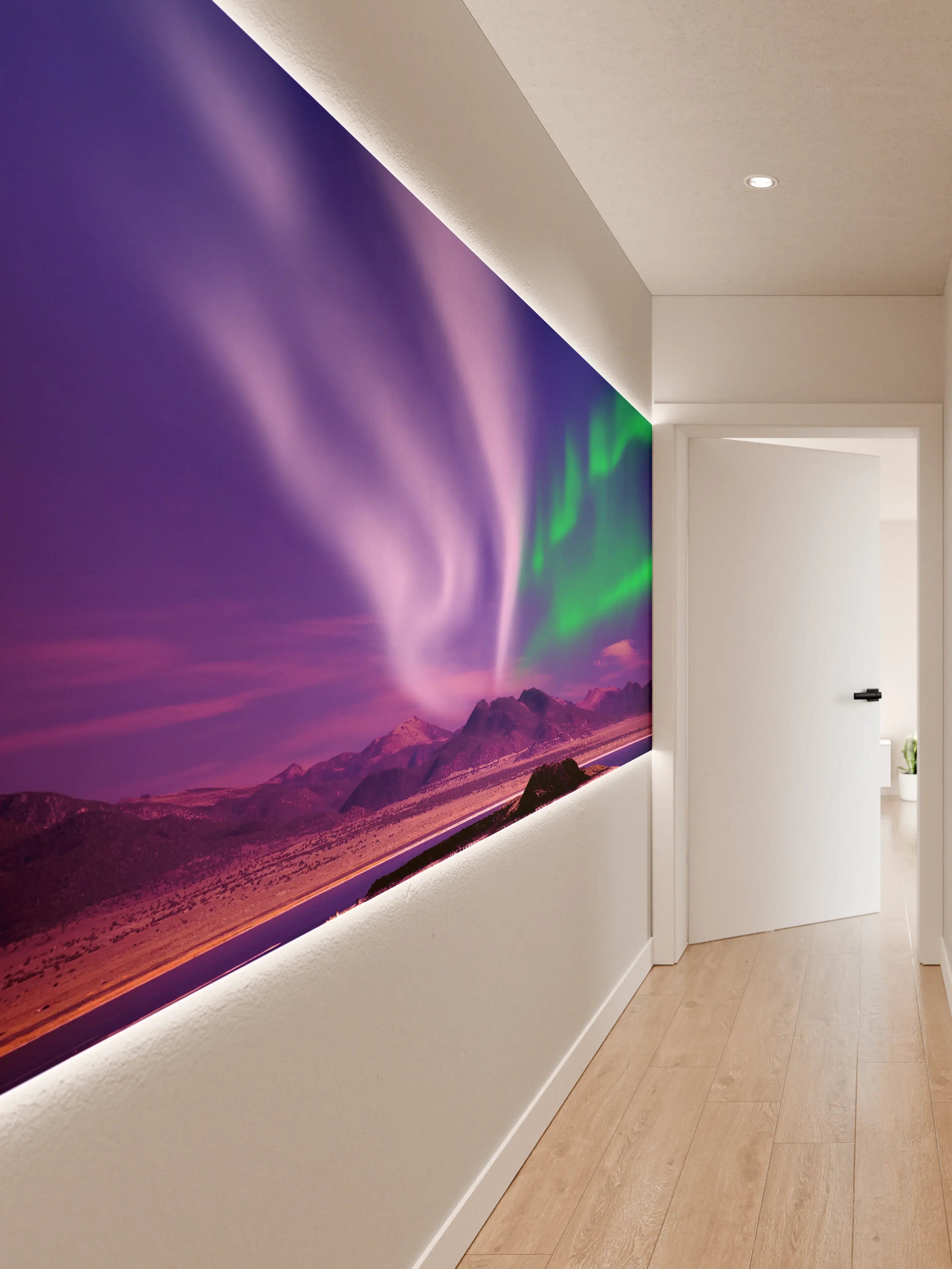 Wandverkleidung Flur - Nordlichter über abgelegener Landschaft